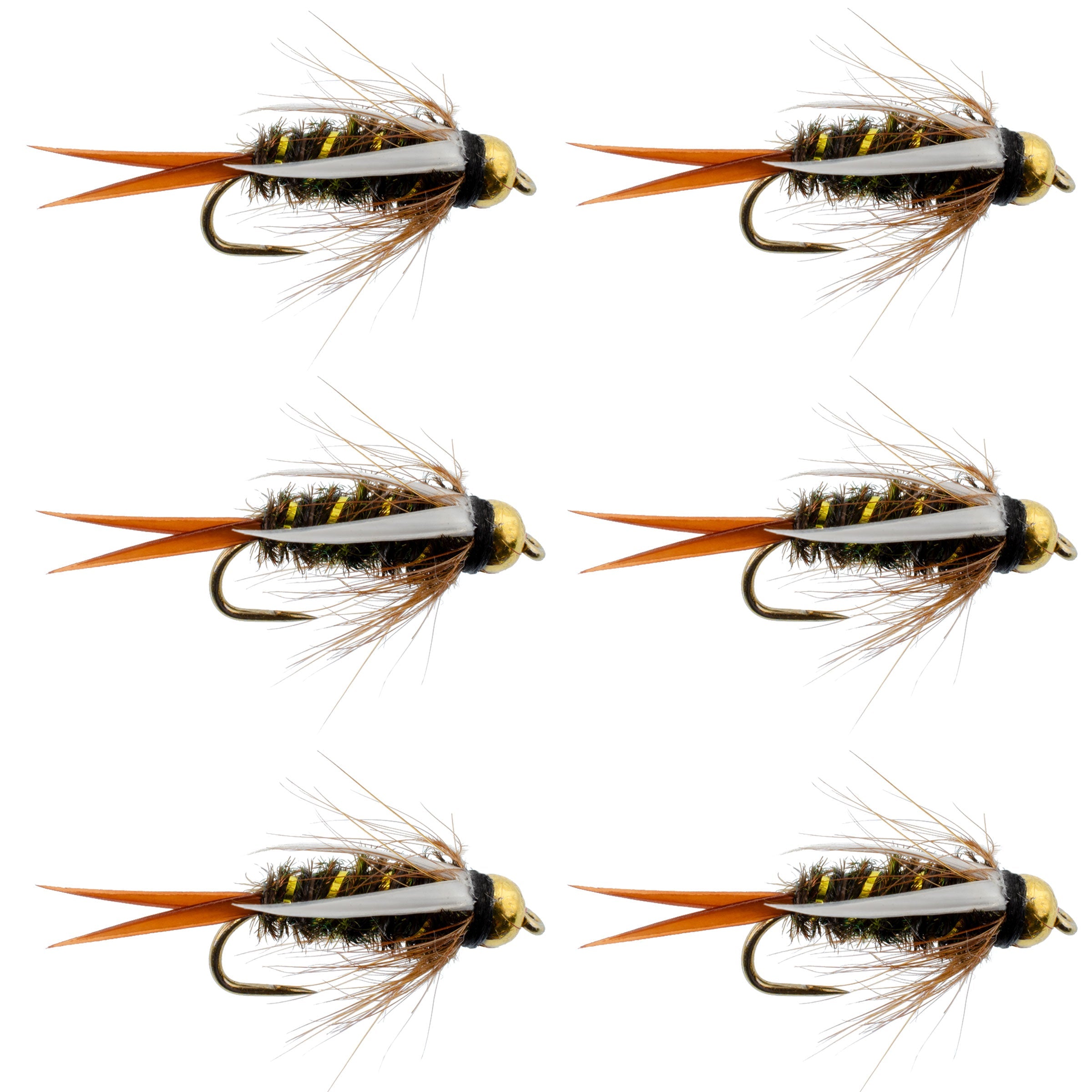 Barbless Bead Head Prince Nymph Fly Fishing Flies - Set of 6 Flies Hook Size 14
