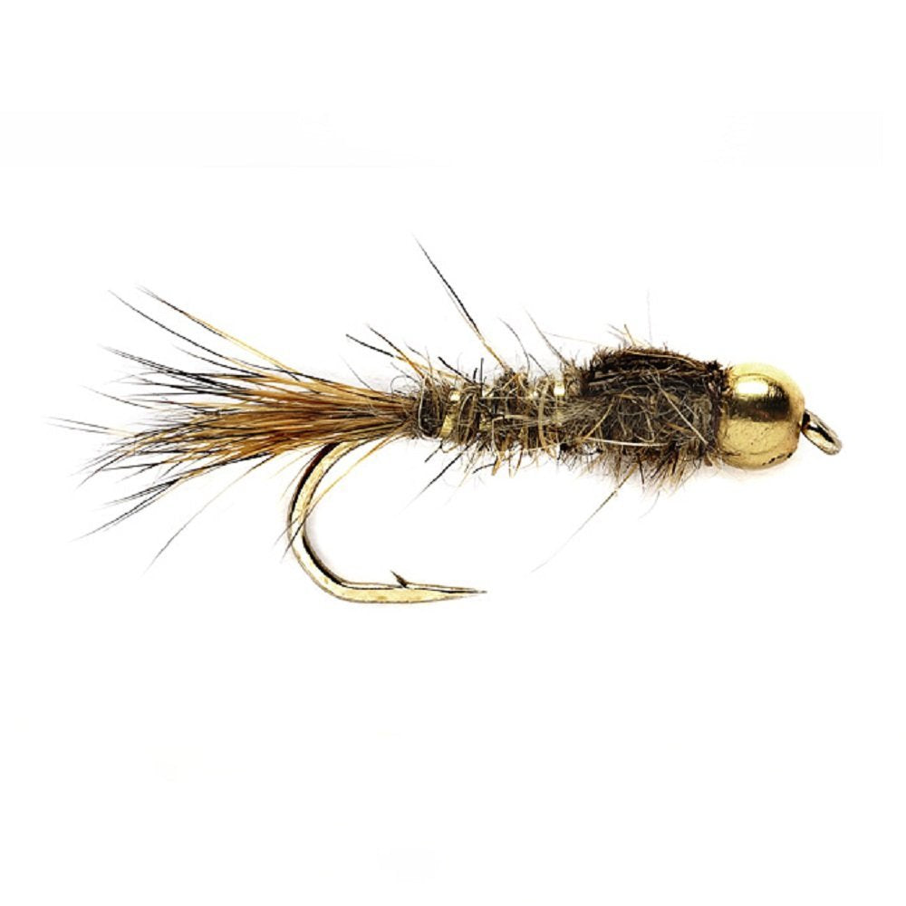 Tungsten Bead Head Gold Ribbed Hares Ear Nymph 1 Dozen Flies - Size 16