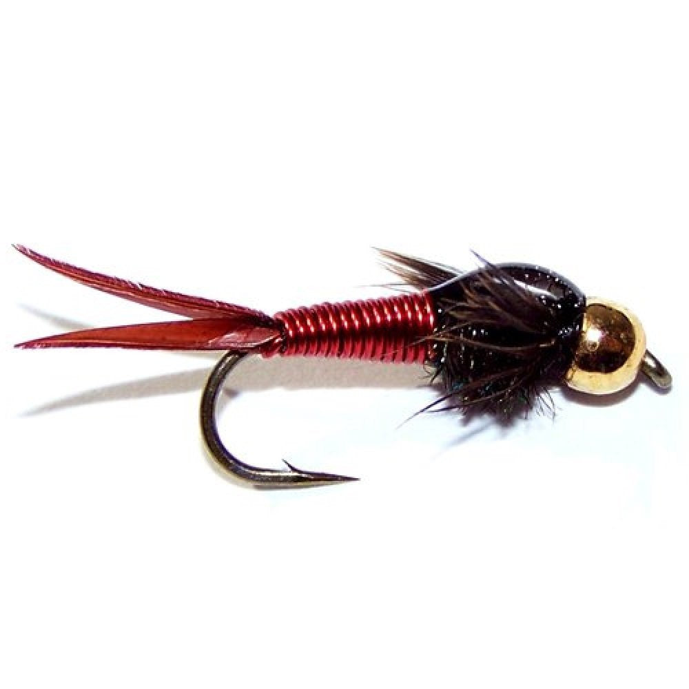 Paquete de 3 moscas de pesca con mosca John Nymph de cobre rojo con cabeza de cuentas, tamaño de anzuelo 18