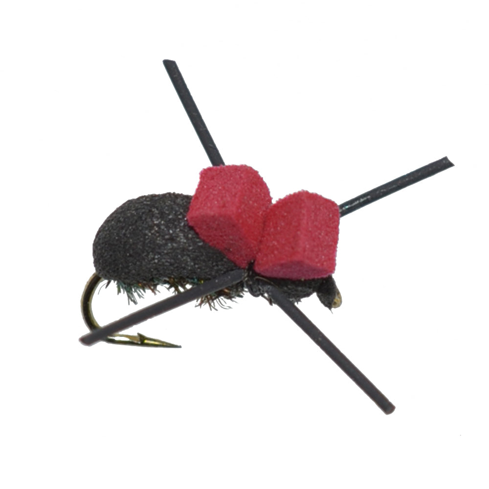 Red Top Black Foam Beetle Terrestrial Trout Dry Fly Fishing Flies - 1 Dozen Flies Size 14