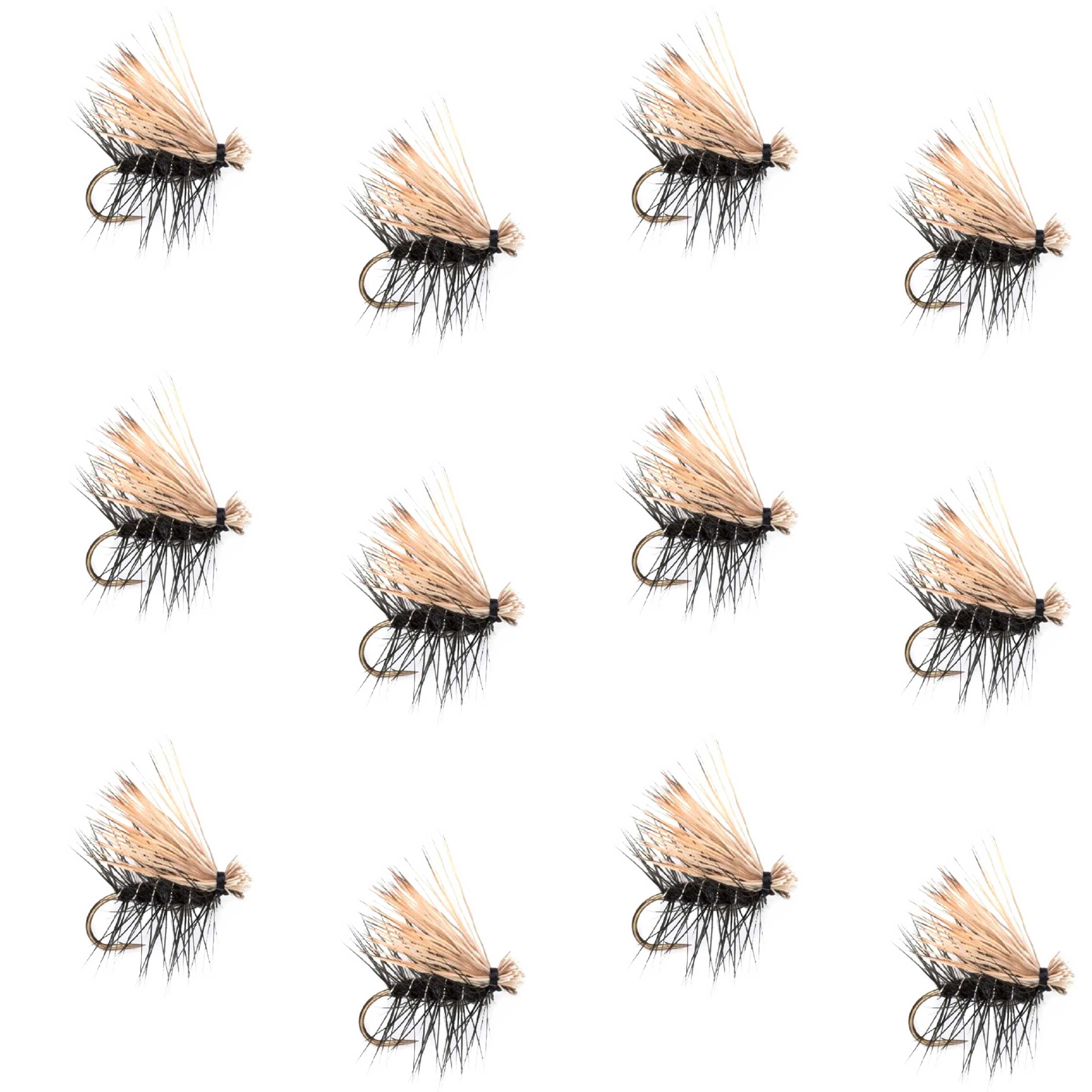 Black Elk Hair Caddis Classic Trout Dry Fly - 12 Flies Size 10