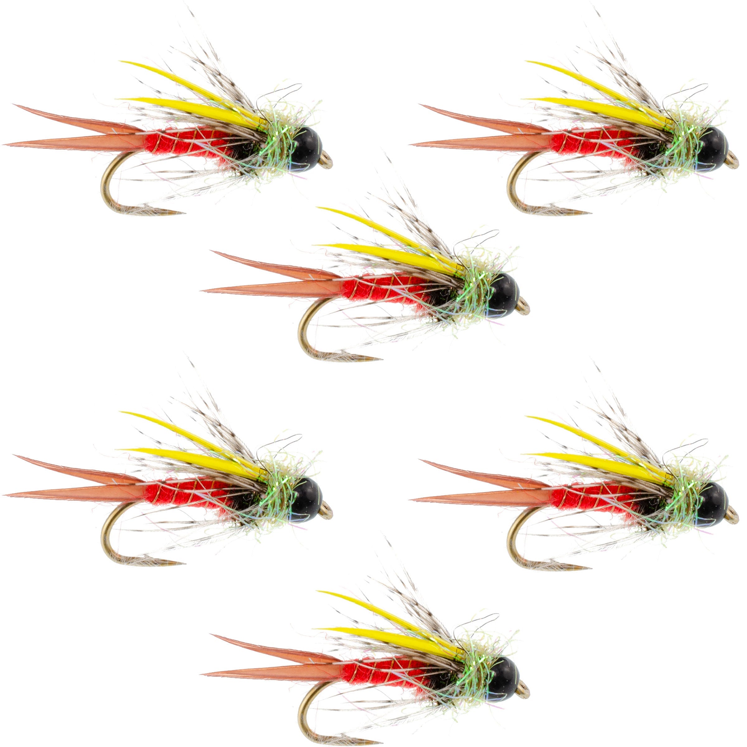 Tungsten Bead Head Nicks Prince Special Nymph Fly Fishing Flies - Set of 6 Flies Hook Size 12