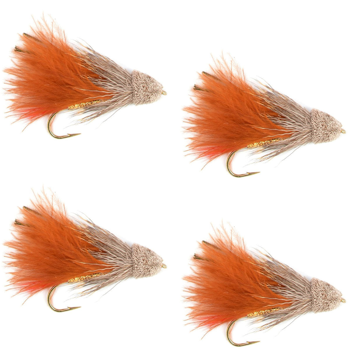 Brown Marabou Muddler Minnow Streamer Moscas - 4 moscas de pesca con mosca - Tamaño del anzuelo 4 