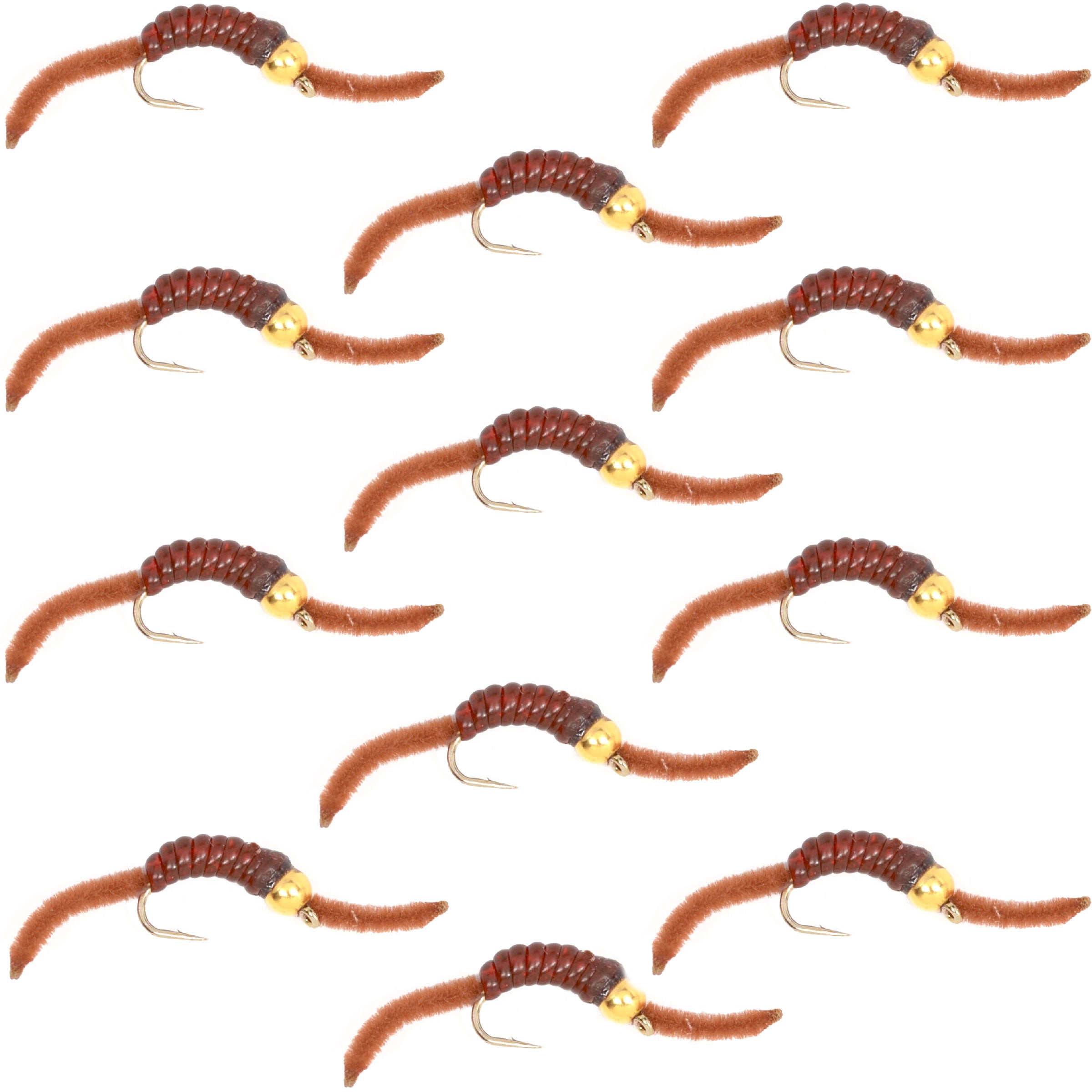 San Juan Bead Head Power Worm Brown V-Rib - 1 Dozen Hook Size 14