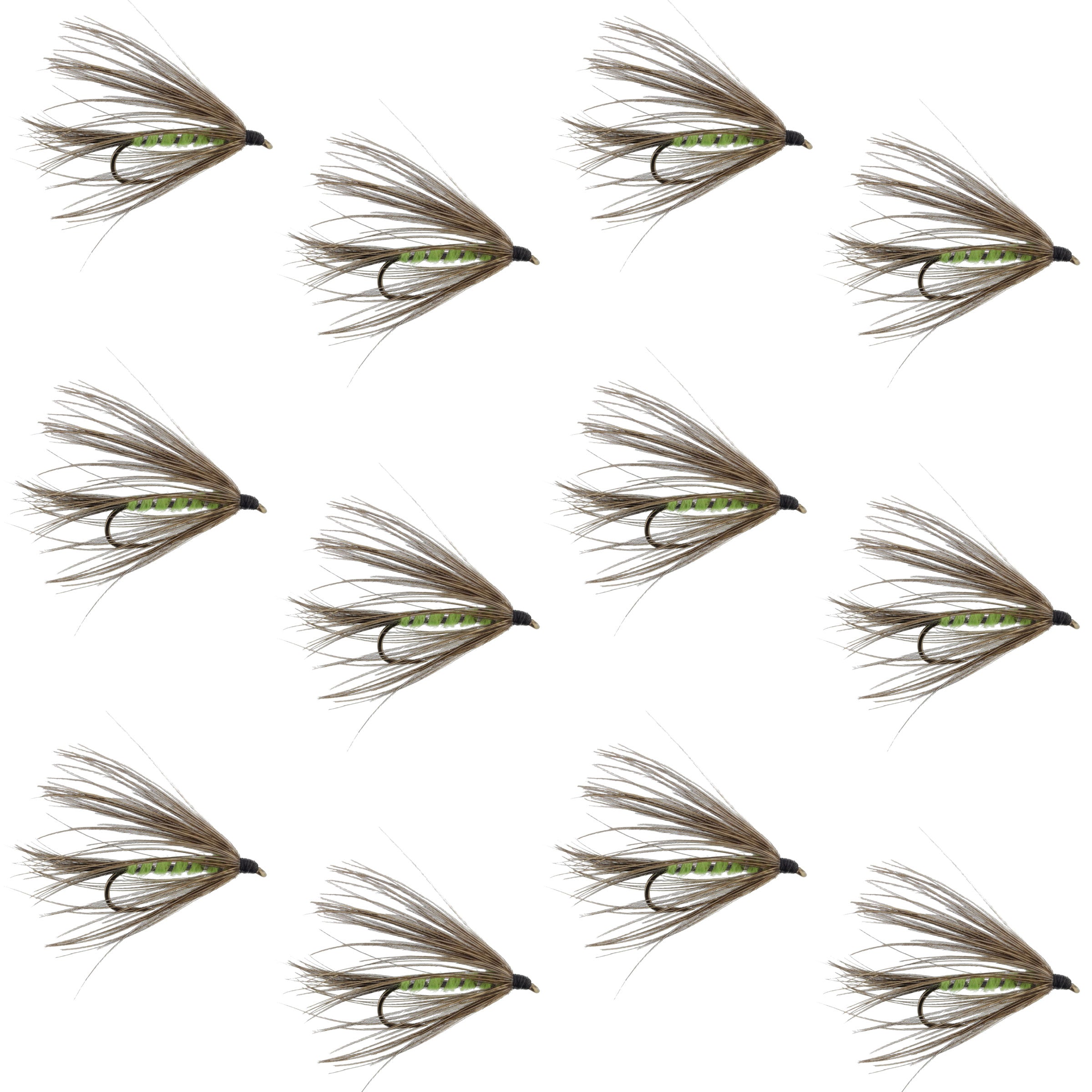 Carey Special Soft Hackle Grouse and Bright Green Wet Fly - 12 Flies Hook Size 10