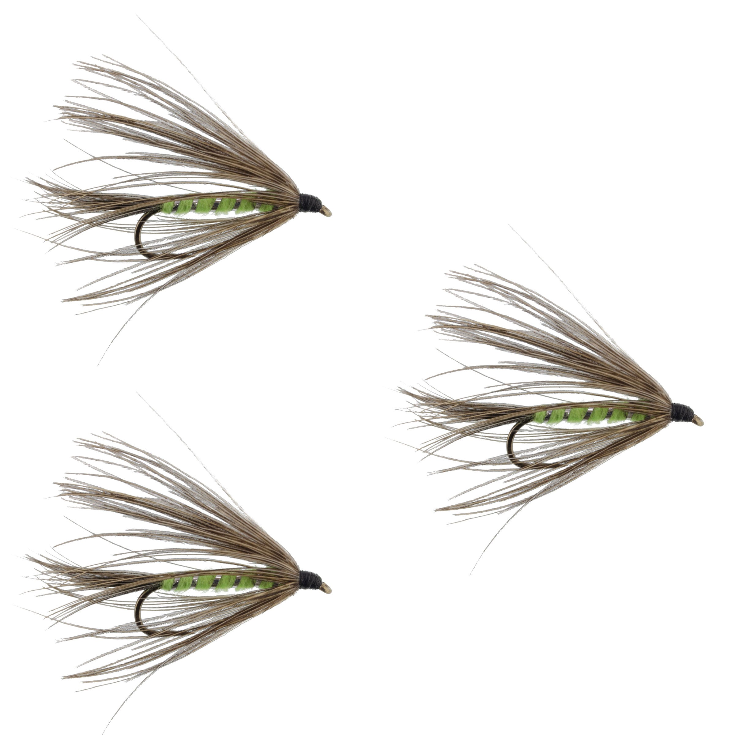 3 Pack Carey Special Soft Hackle Grouse and Bright Green Wet Fly - Hook Size 10