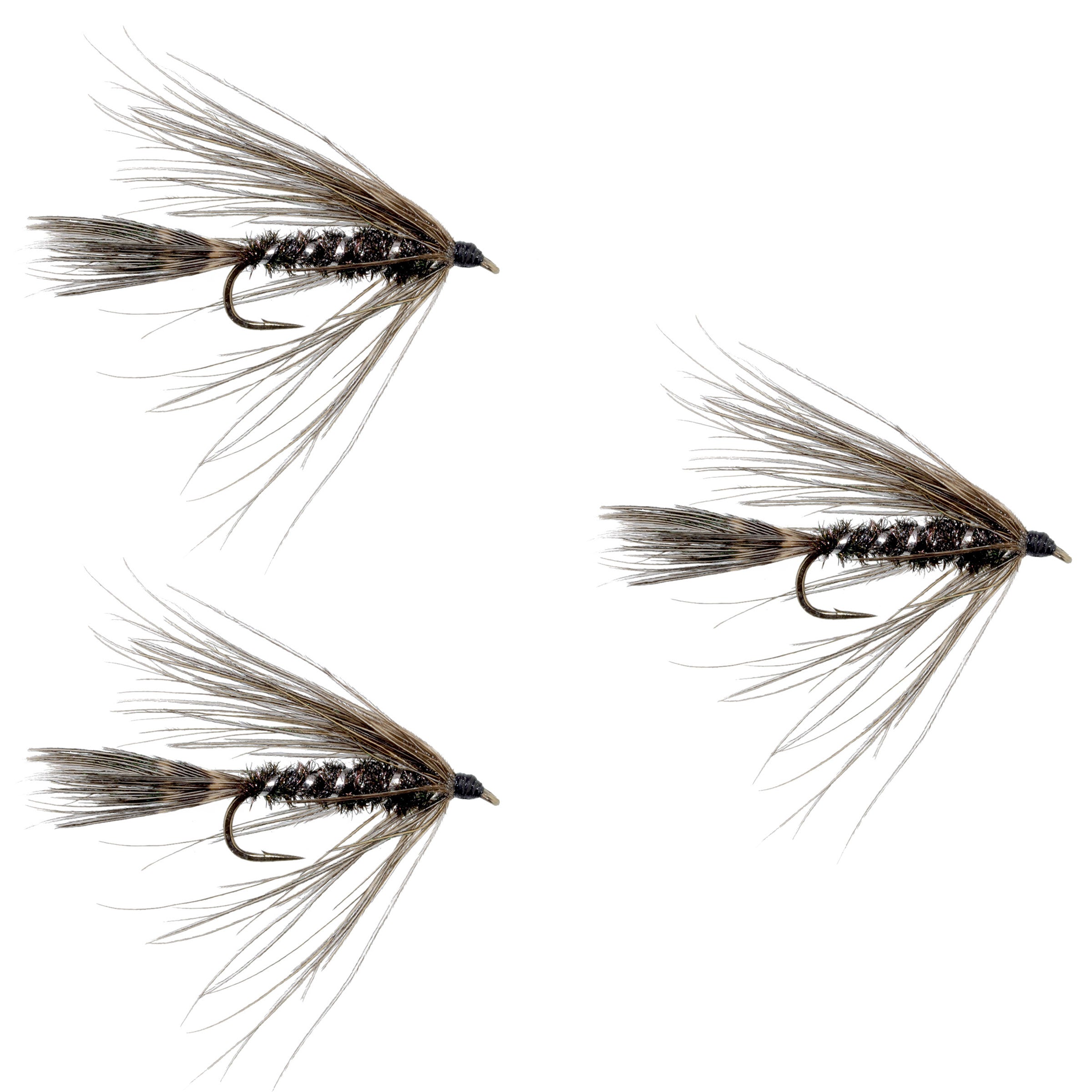 3 Pack Carey Special Soft Hackle Grouse and Peacock Wet Fly - Hook Size 10