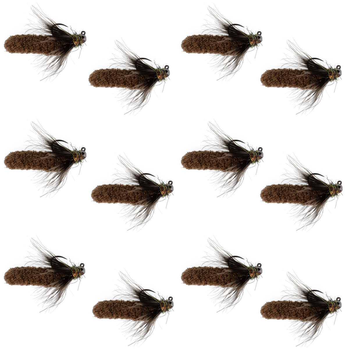 Tungsten Bead Chocolate Mop Fly Tactical Jig Euro Nymph - 12 Flies Size 14