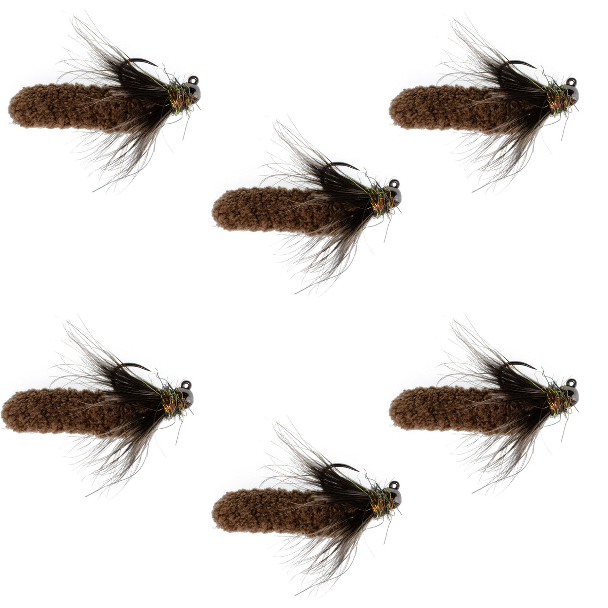 Tungsten Bead Chocolate Mop Fly Tactical Jig Euro Nymph - 6 Flies Size 14