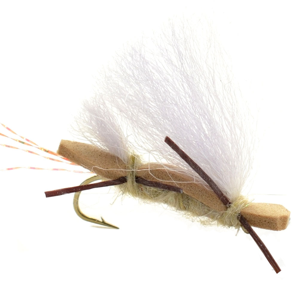 Chubby Chernobyl Ant Tan Foam Body Grasshopper Fly - 6 Flies Hook Size 10