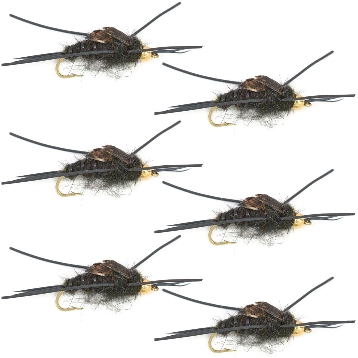 Mosca de piedra negra de Kaufmann con cuentas de tungsteno con patas de goma, mosca húmeda Stonefly, gancho para 6 moscas, tamaño 6