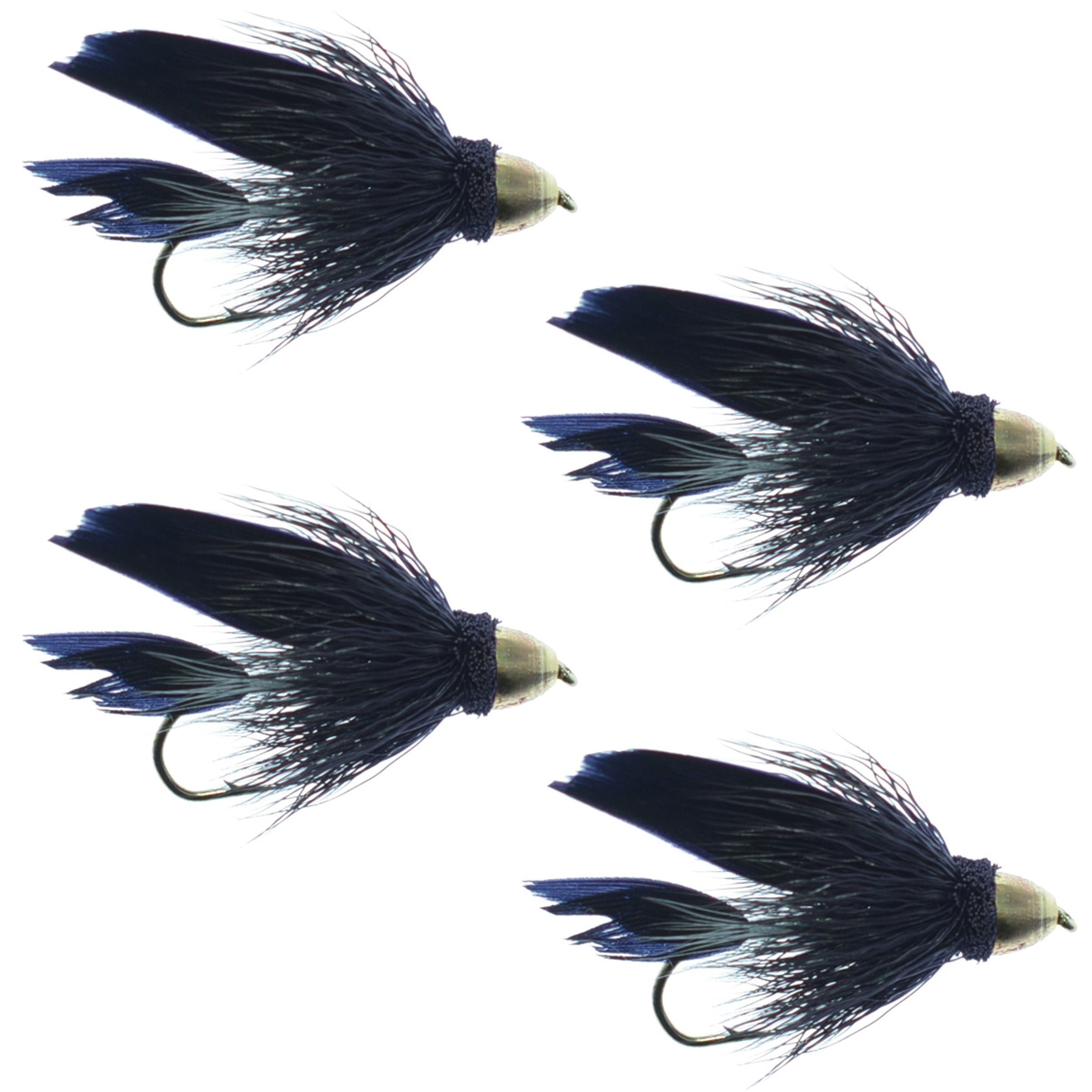 Cone Head Black Muddler Minnow Fly Fishing Flies - Classic Streamers - Set of 4 Flies Hook Size 6