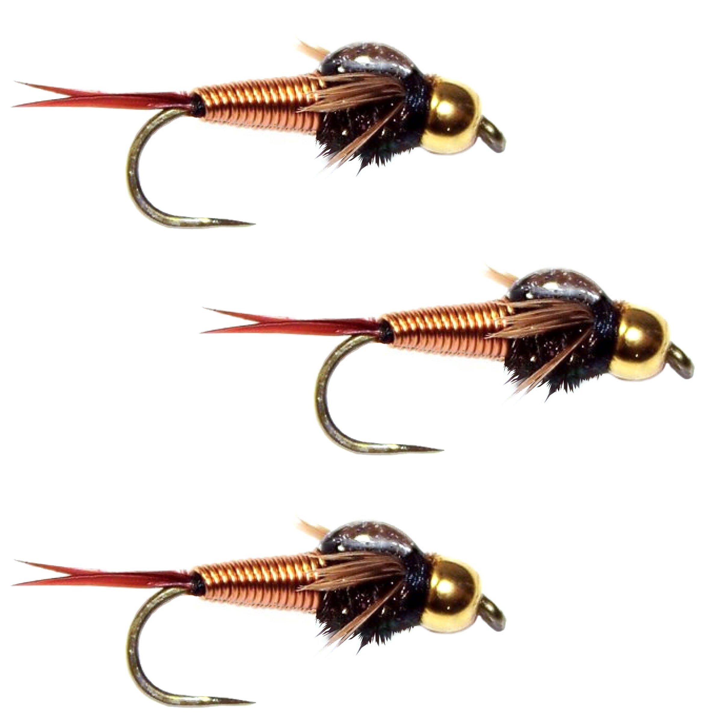 3 Pack Barbless Bead Head Copper John Nymph Fly Fishing Flies -  Hook Size 10
