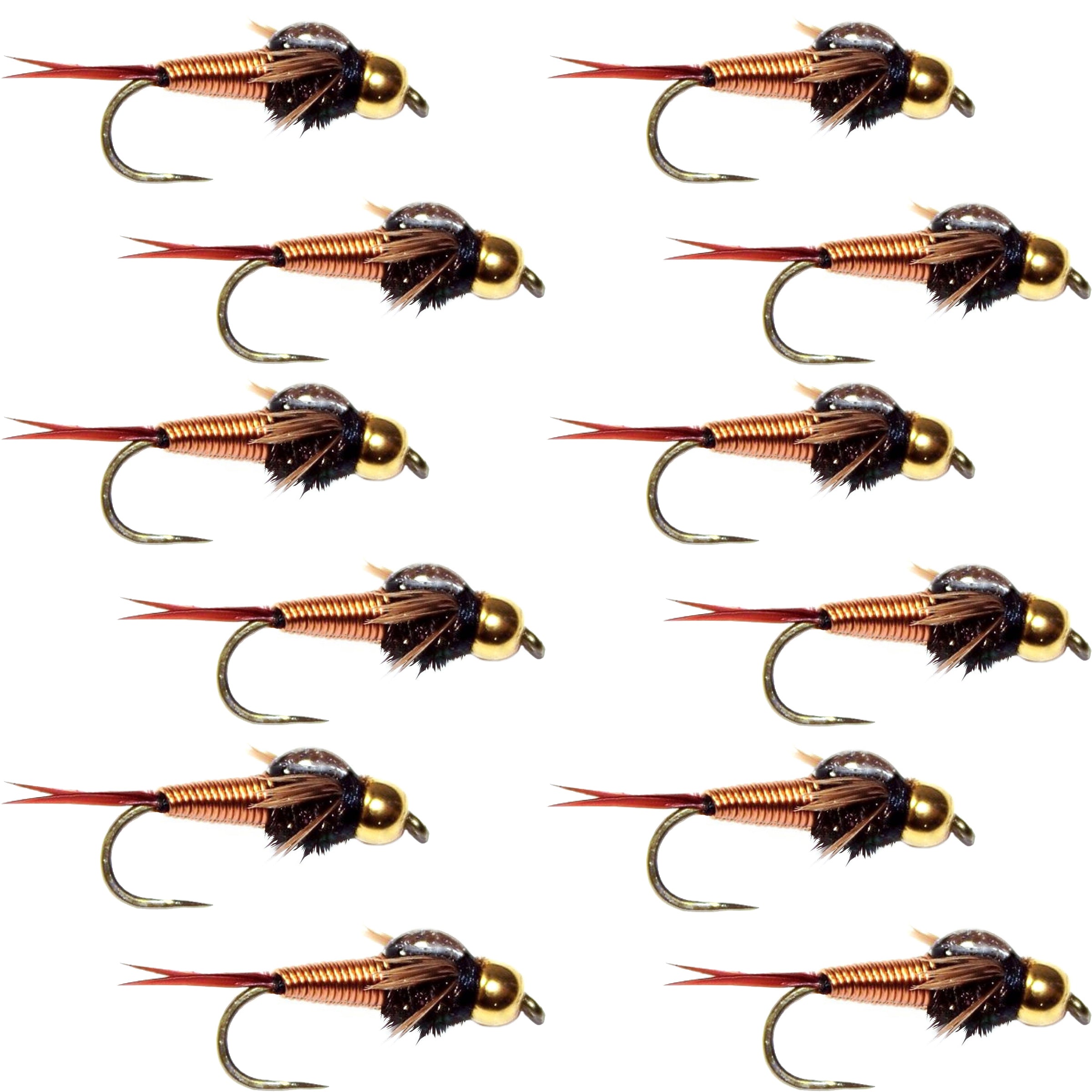 Barbless Bead Head Copper John Nymph Fly 1 Dozen  Fishing Flies -  Hook Size 14
