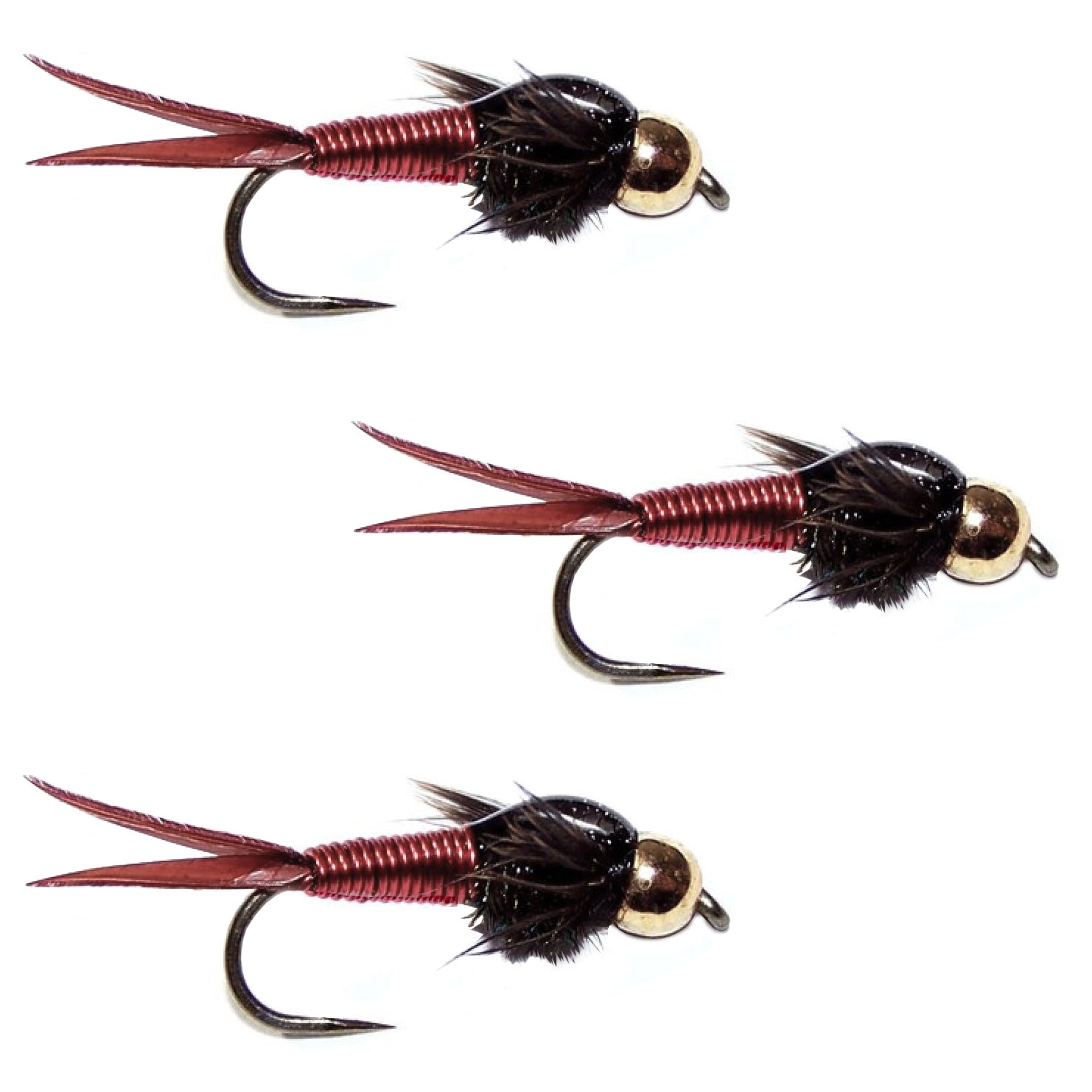 3 Pack Barbless Bead Head Red Copper John Nymph Fly Fishing Flies -  Hook Size 14