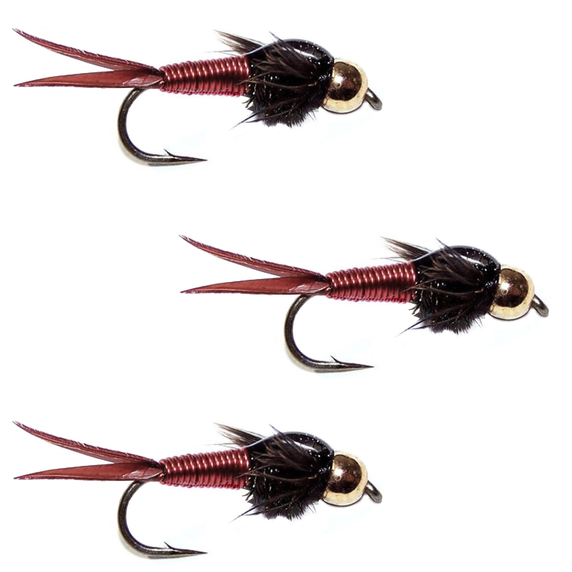 3 Pack Bead Head Red Copper John Nymph Fly Fishing Flies -  Hook Size 16