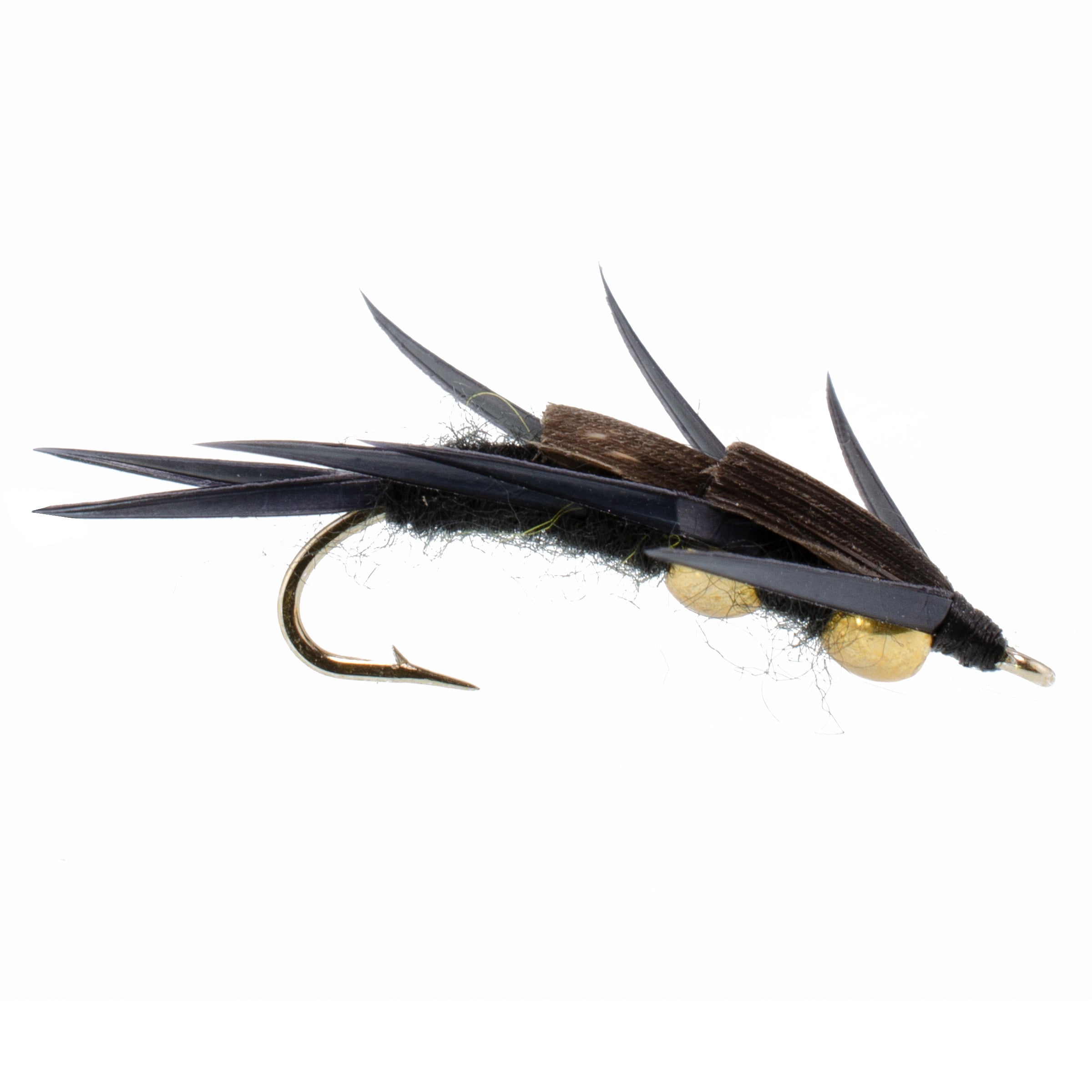 3 Pack Double Bead Black Stone Fly with Black Biot Legs - Stonefly Wet Fly - Hook Size 6