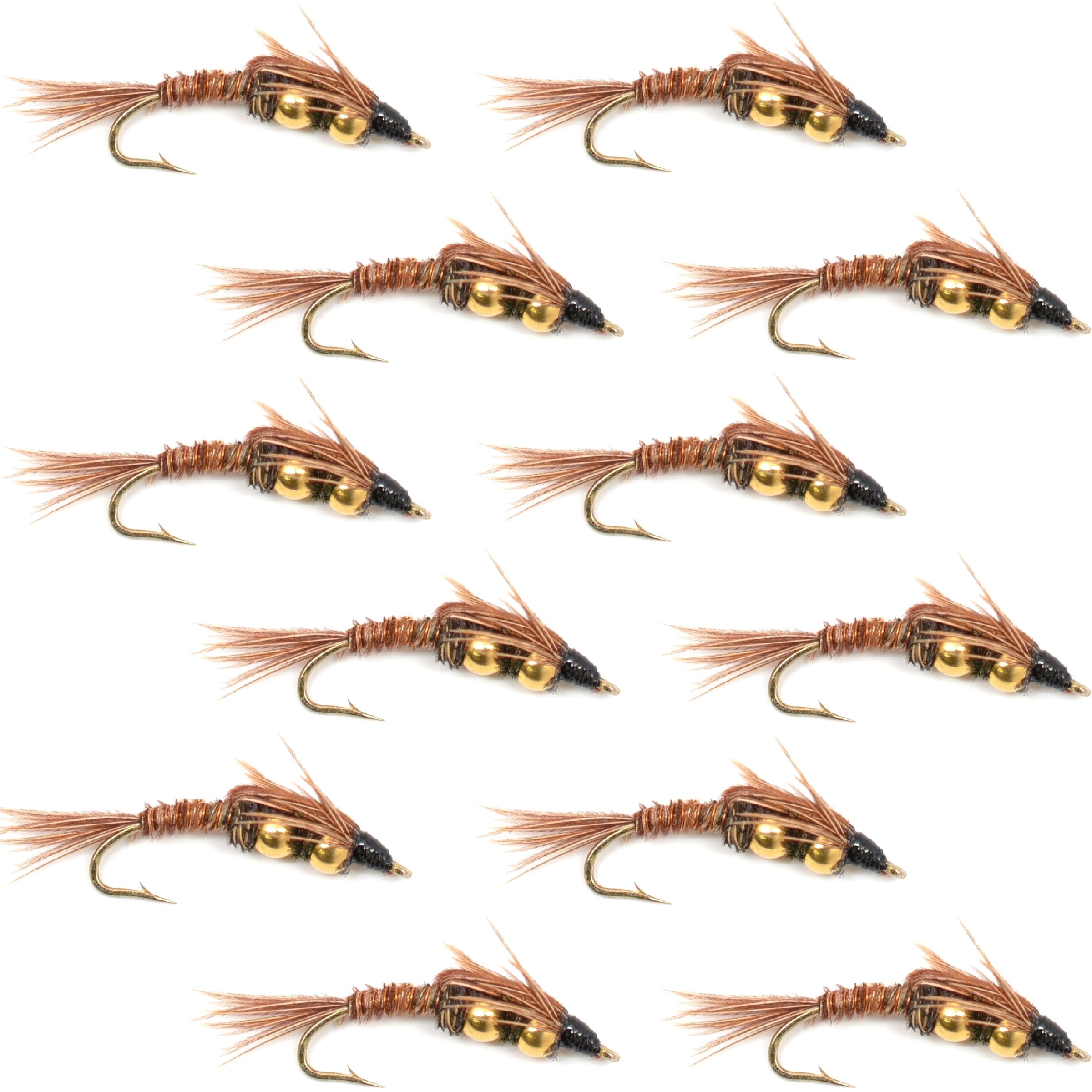 Double Bead Pheasant Tail Nymph Fly Fishing Flies -  1 Dozen Flies Hook Size 10