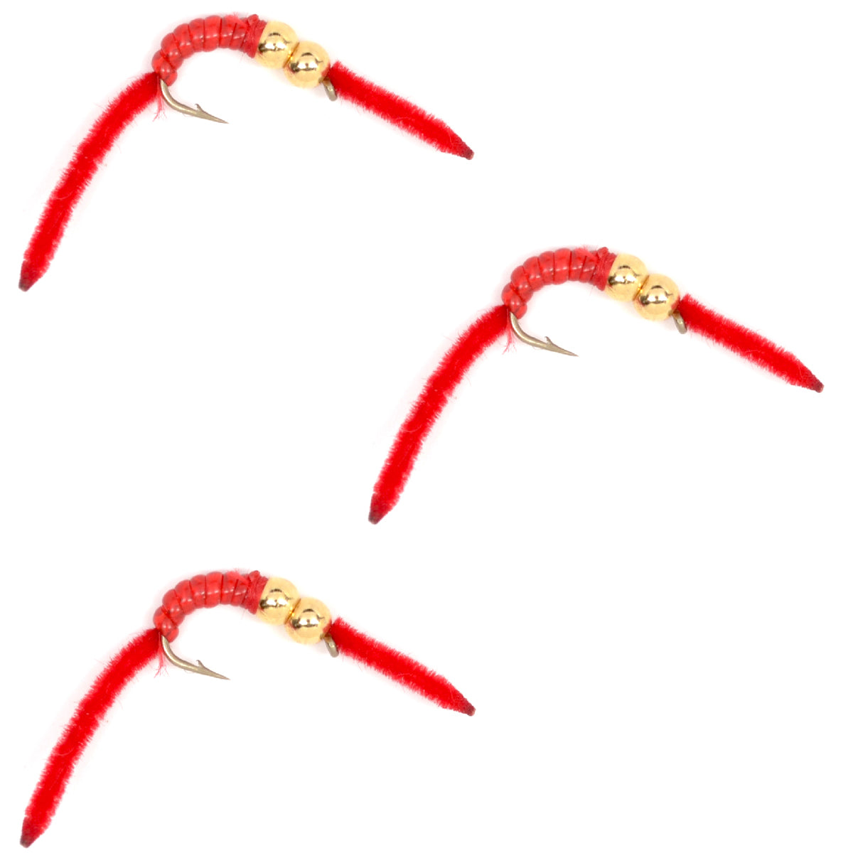Paquete de 3 gusanos eléctricos de doble cuenta San Juan con costilla en V roja, tamaño de gancho 10