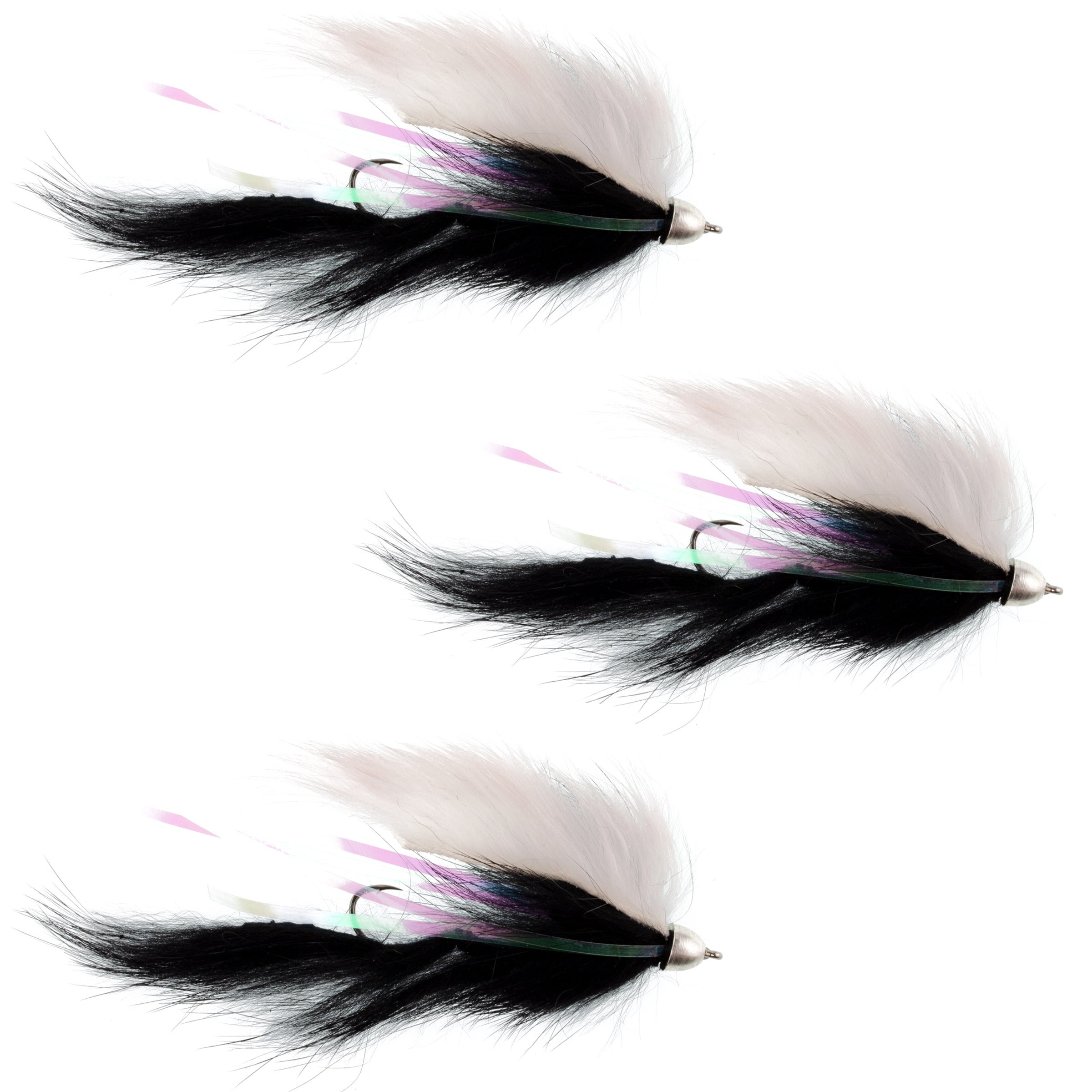 The Fly Fishing Place Dolly Llama Stinger Streamer Flies - 3 Black and White Salmon Steelhead Trout Alaska Fly Fishing Flies - Hook Size 4