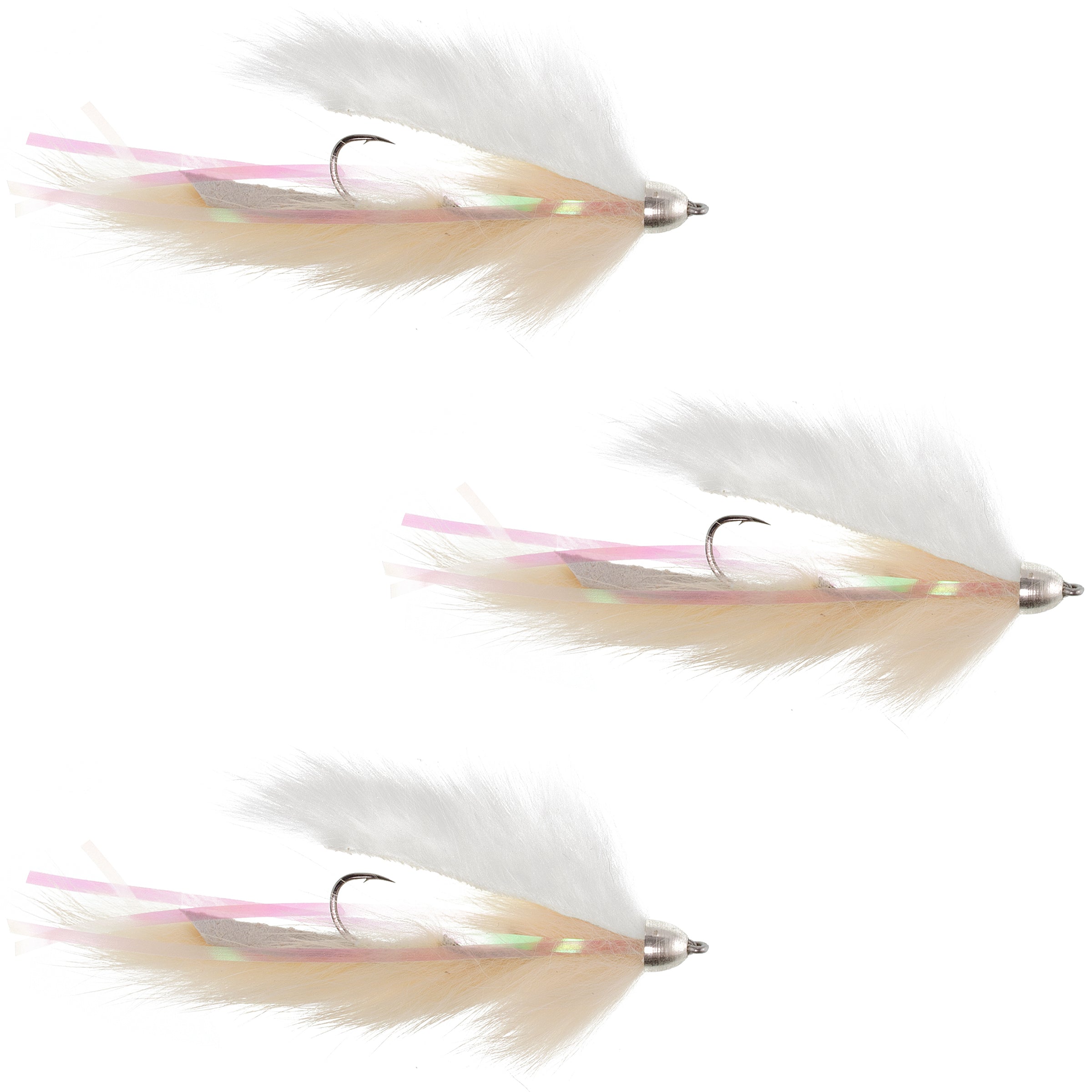 Moscas Dolly Llama Stinger Streamer – 3 moscas de pesca con mosca de Alaska para trucha arco iris de color carne y crema – Tamaño del gancho 4 