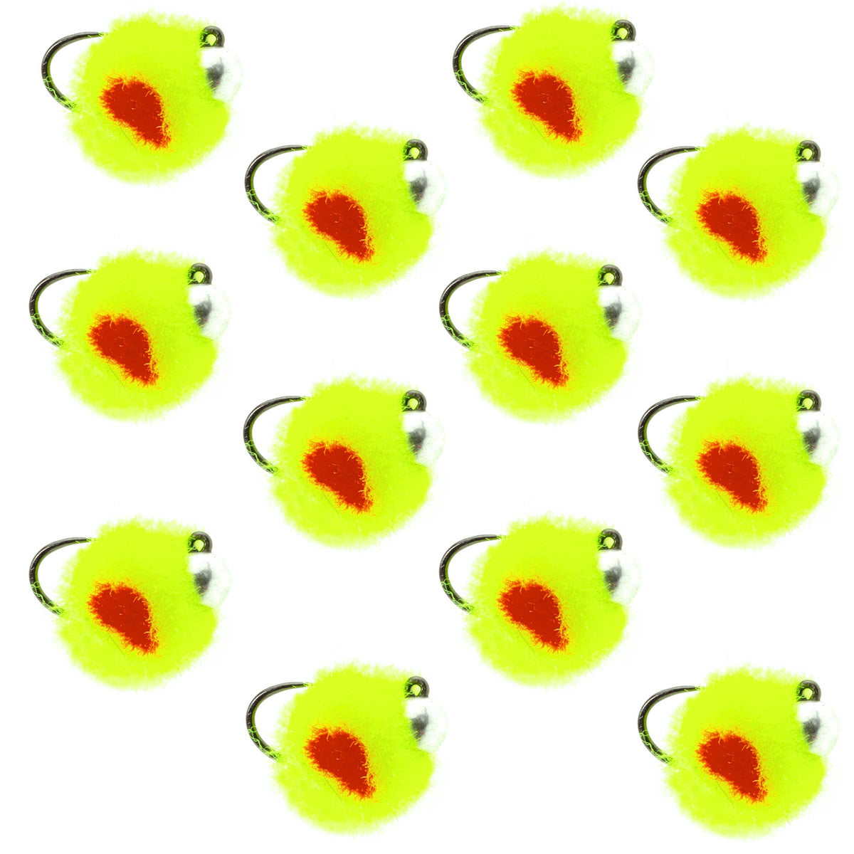 Tungsten Bead Tactical Euro Hot Chartreuse Jig Egg - 12 Flies Size 14