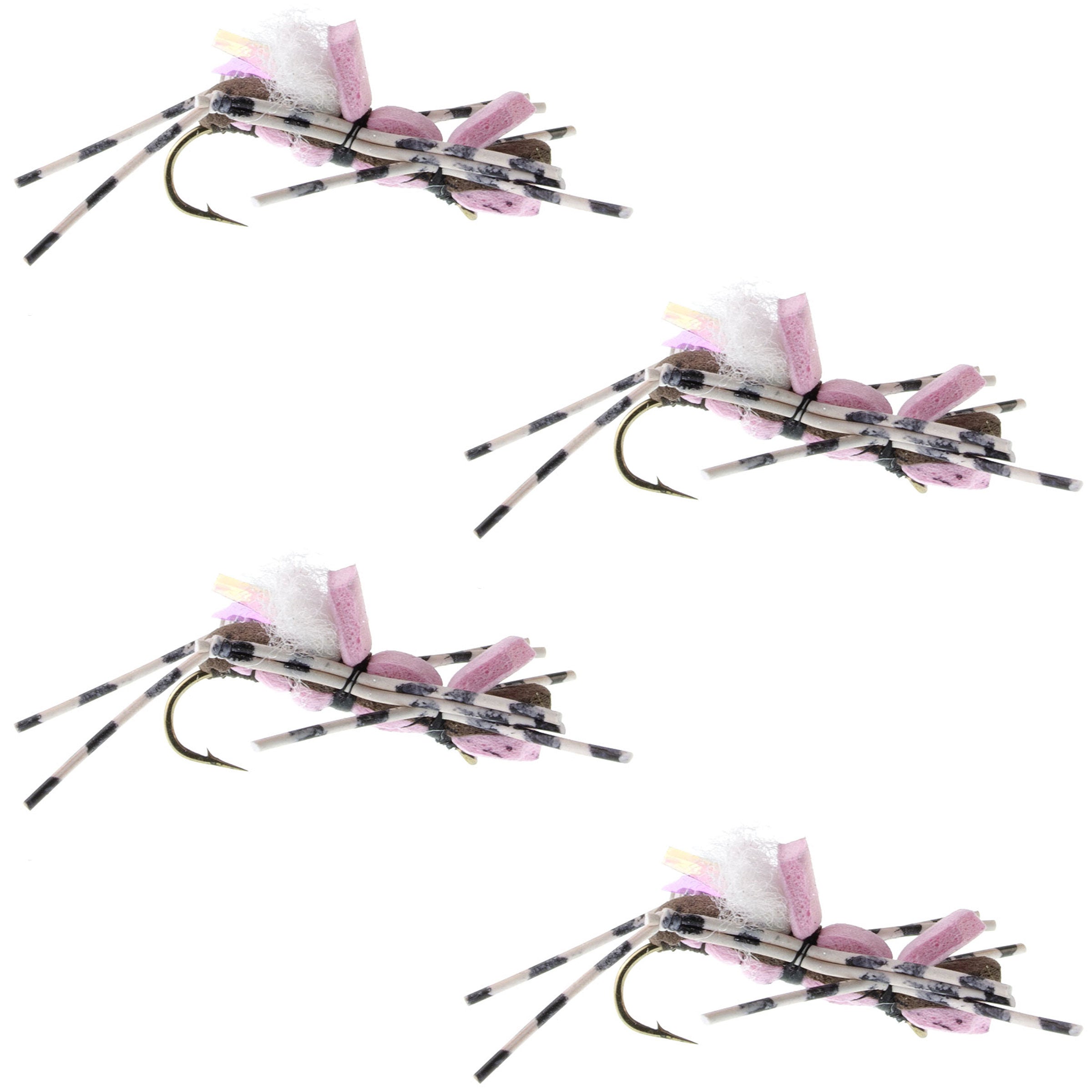 4 Pack Fat Albert Pink Foam Body Grasshopper Fly - Hook Size 10