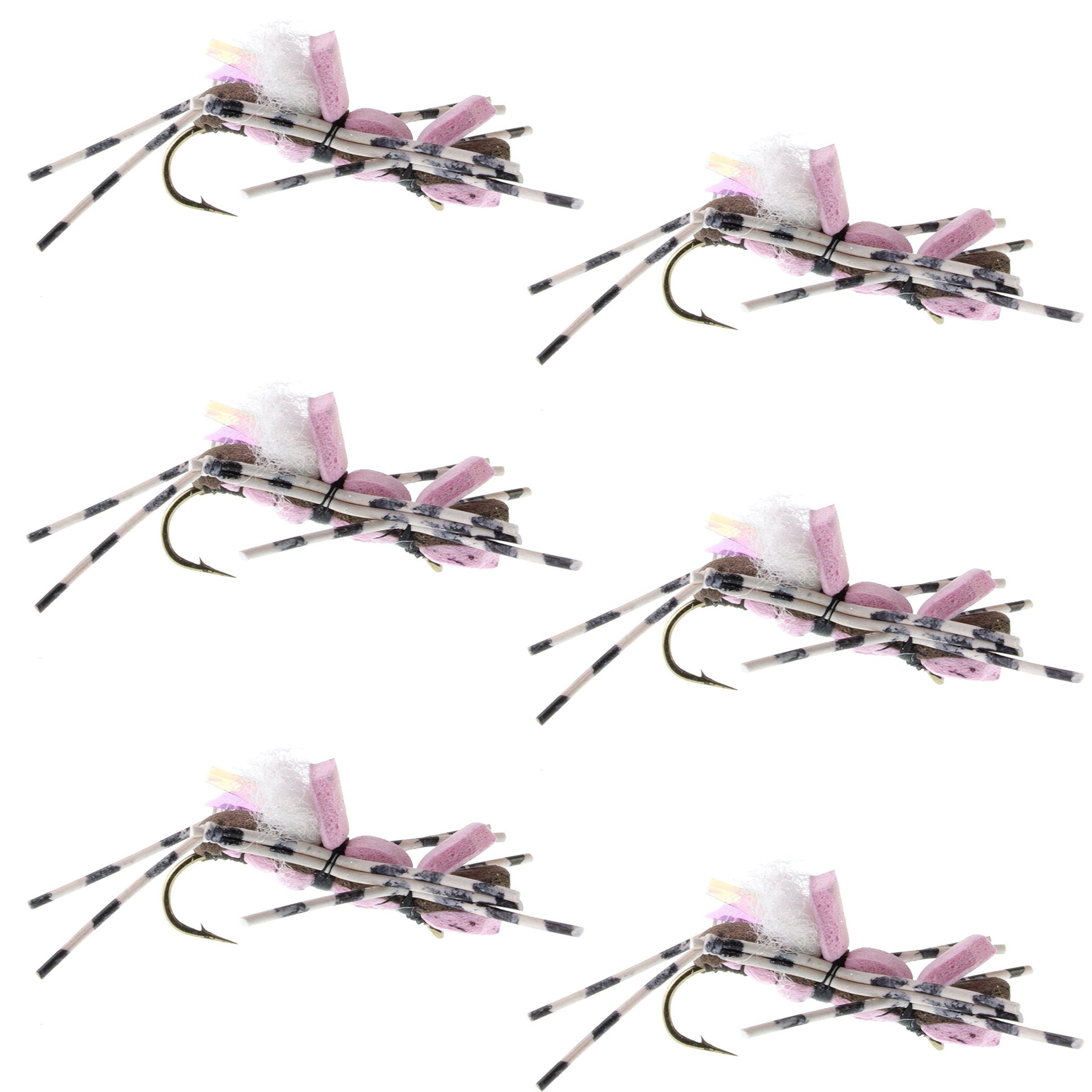 Fat Albert Pink Foam Body Grasshopper Fly - 6 Flies Hook Size 10