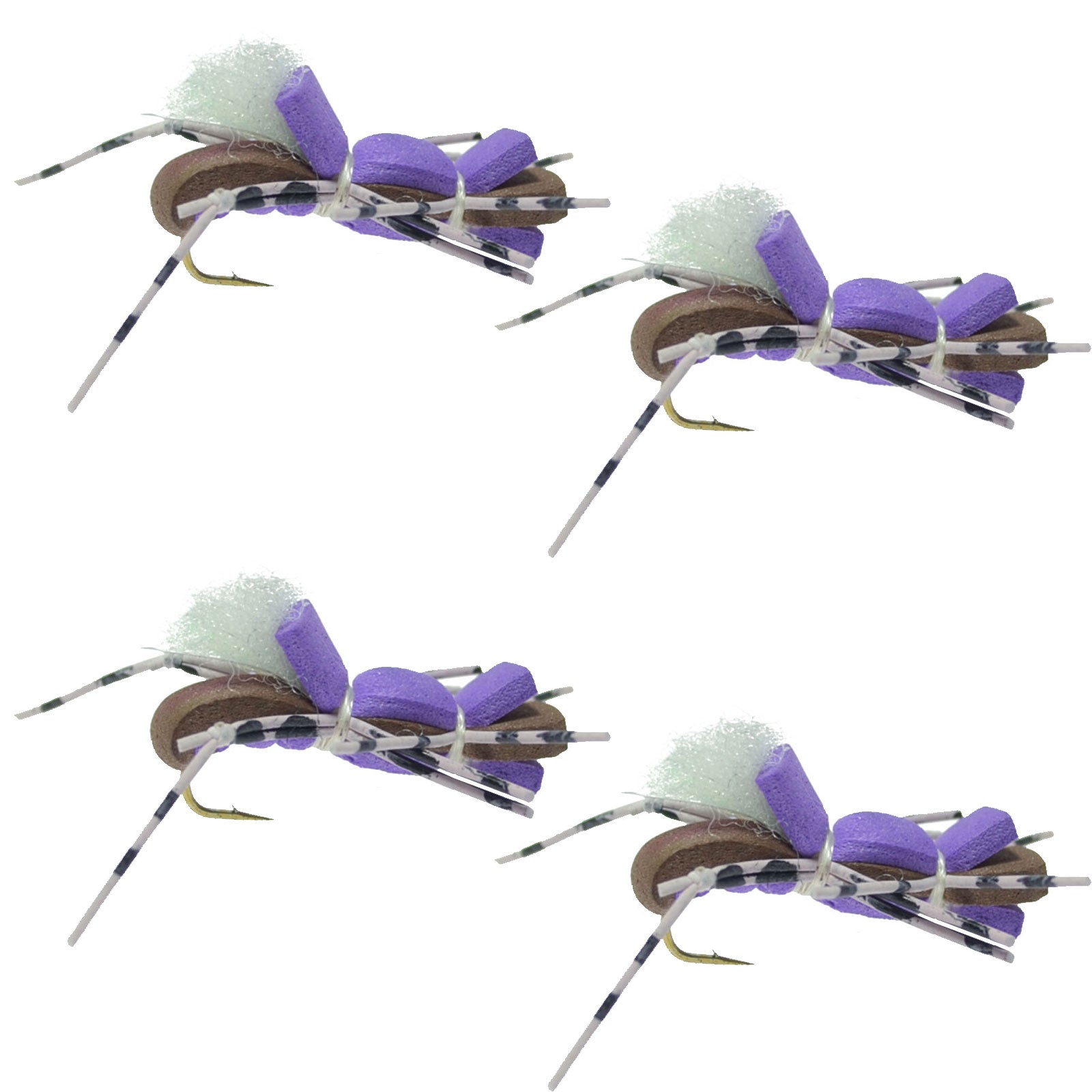 4 Pack Fat Albert Purple Foam Body Grasshopper Fly - Hook Size 10