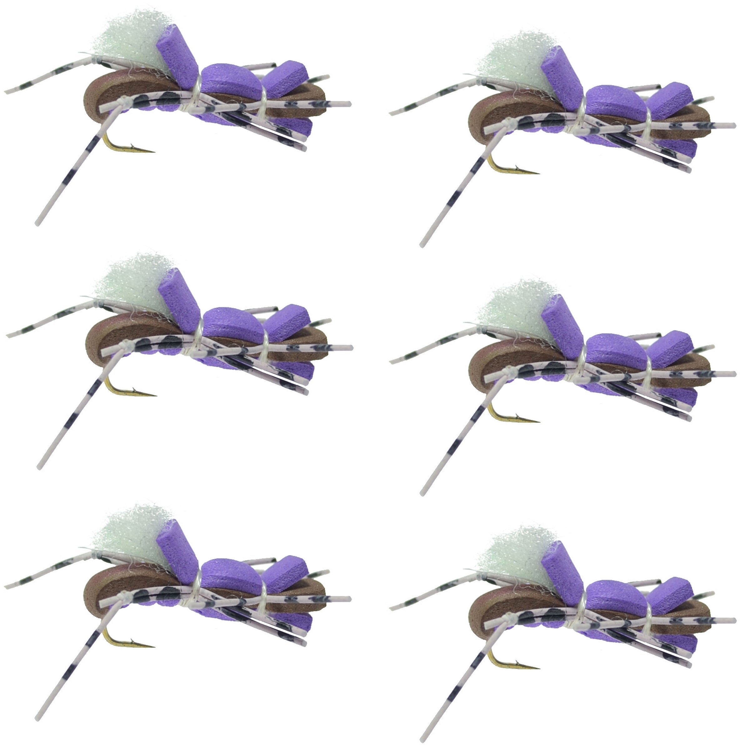 Fat Albert Purple Foam Body Grasshopper Fly - 6 Flies Hook Size 10