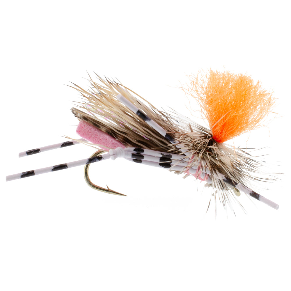 Feth Hopper Pink - Foam Grasshopper Fly Pattern - 1 Dozen Flies Hook Size 10
