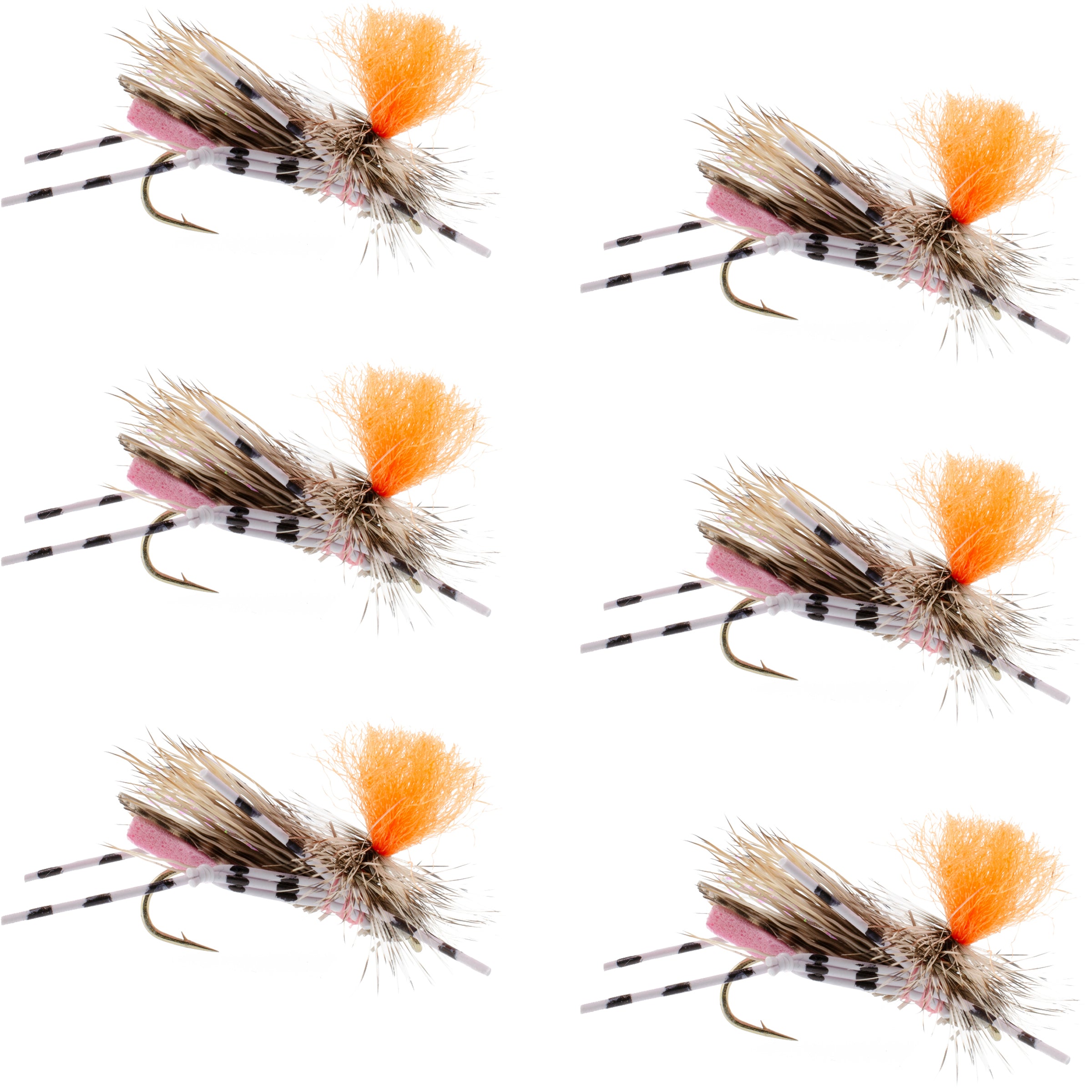 Feth Hopper Pink - Patrón de mosca de saltamontes de espuma - 6 moscas anzuelo tamaño 10