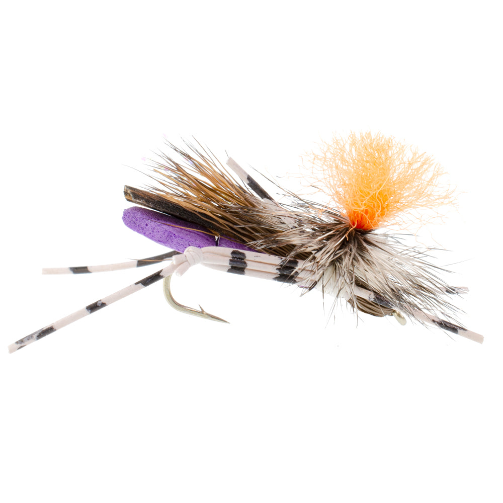 Feth Hopper Purple - Patrón de mosca de saltamontes de espuma - 1 docena de ganchos para moscas tamaño 10