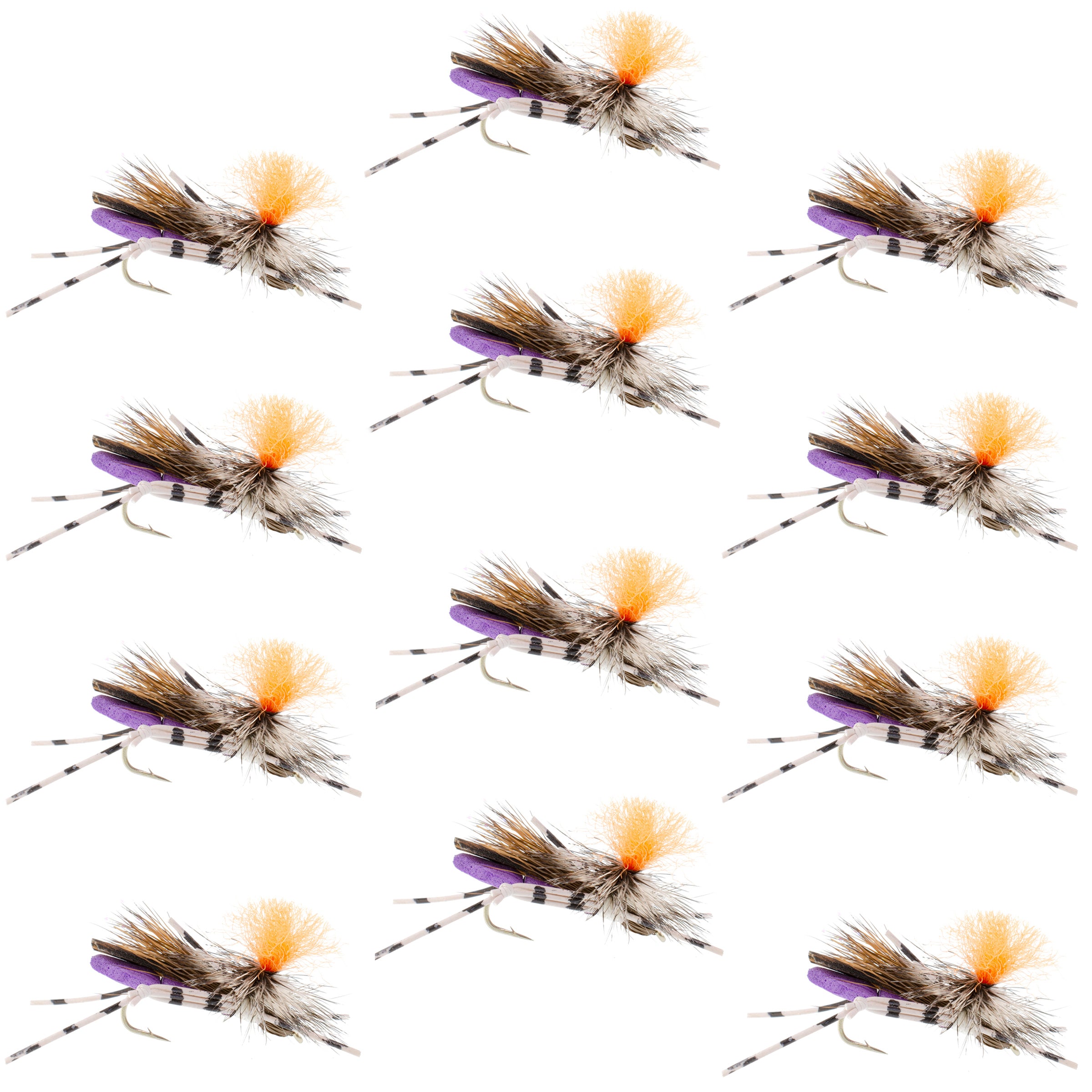 Feth Hopper Purple - Foam Grasshopper Fly Pattern - 1 Dozen Flies Hook Size 10