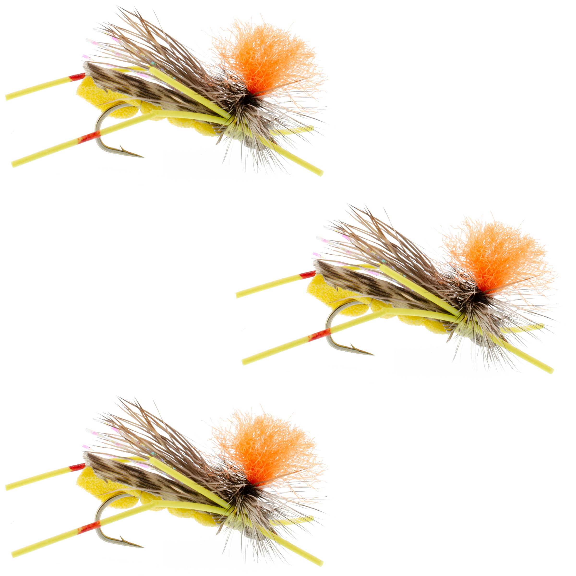 3 Pack Feth Hopper Yellow - Foam Grasshopper Fly Pattern - Hook Size 10