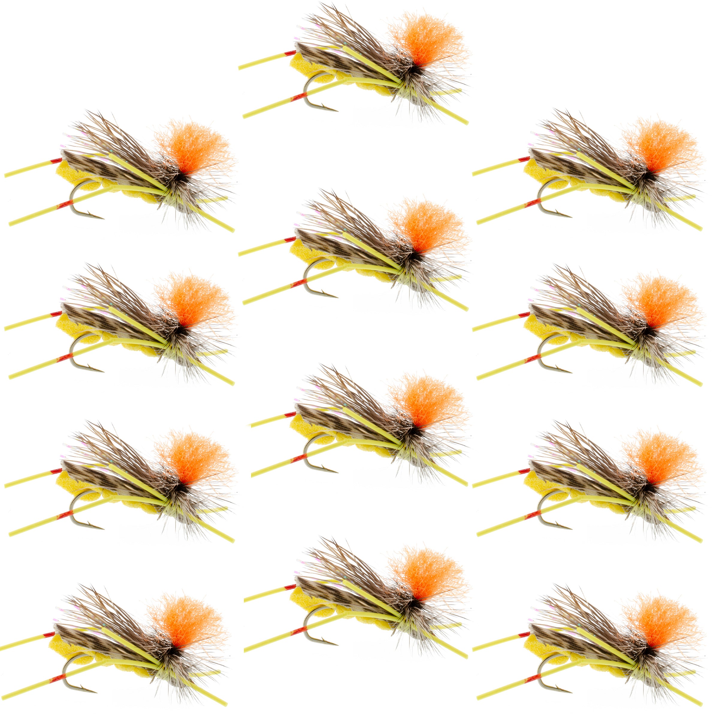 Feth Hopper Yellow - Foam Grasshopper Fly Pattern - 1 Dozen Flies Hook Size 10
