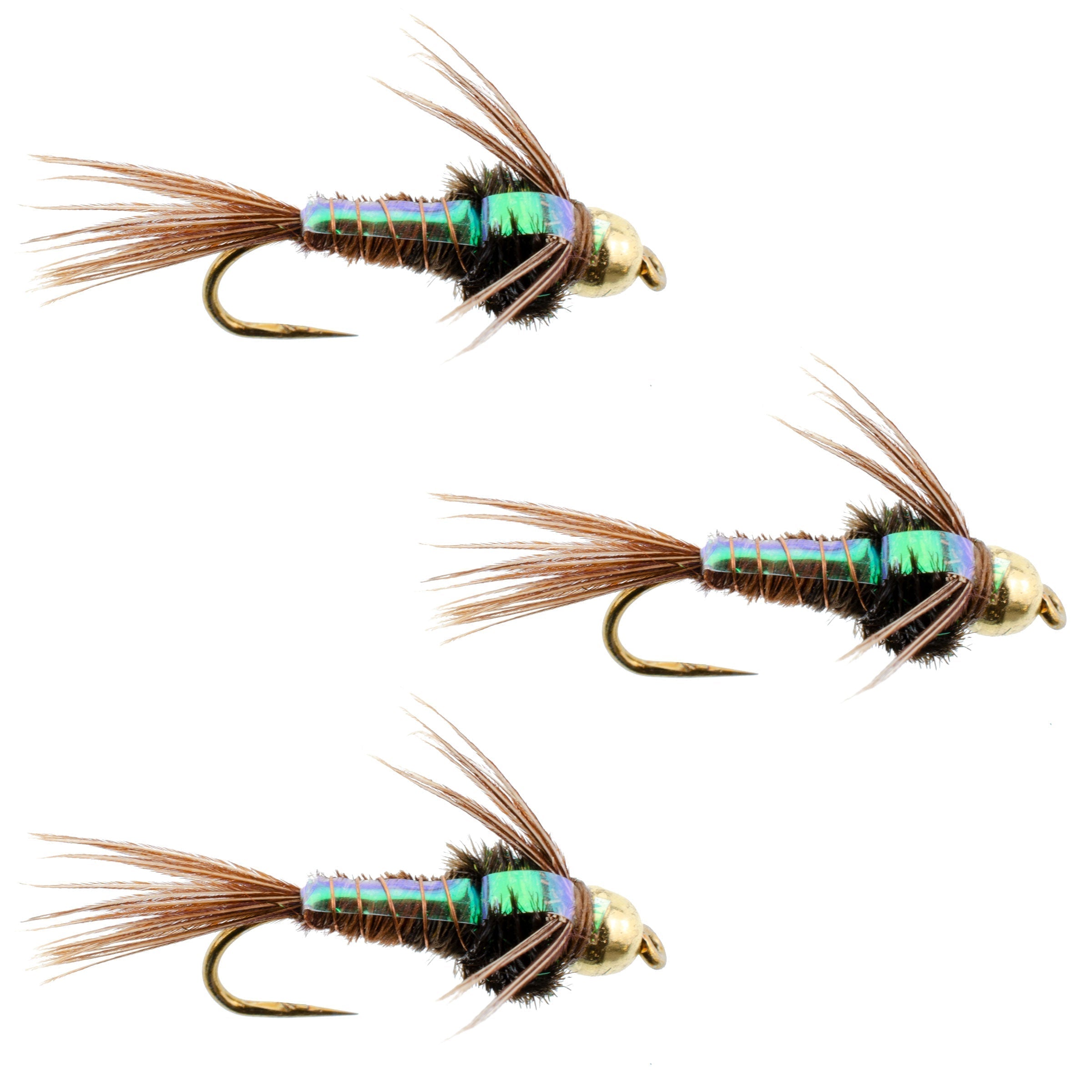 3 Pack Barbless Bead Head Flashback Pheasant Tail Nymph Flies Hook Size 12