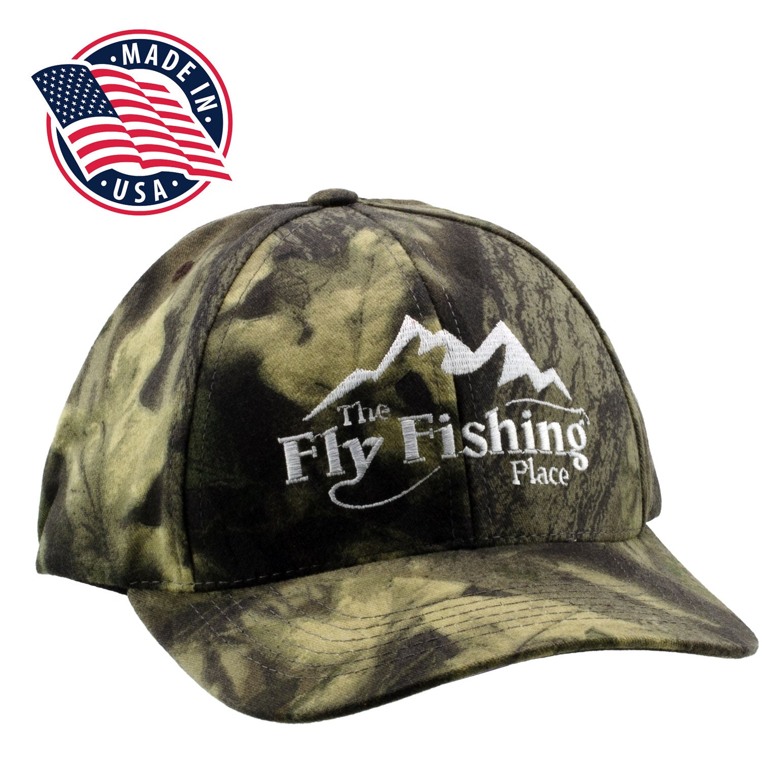 The Fly Fishing Place Logo Cap | Low Profile Mossy Oak Break Up Camo | Made In The USA