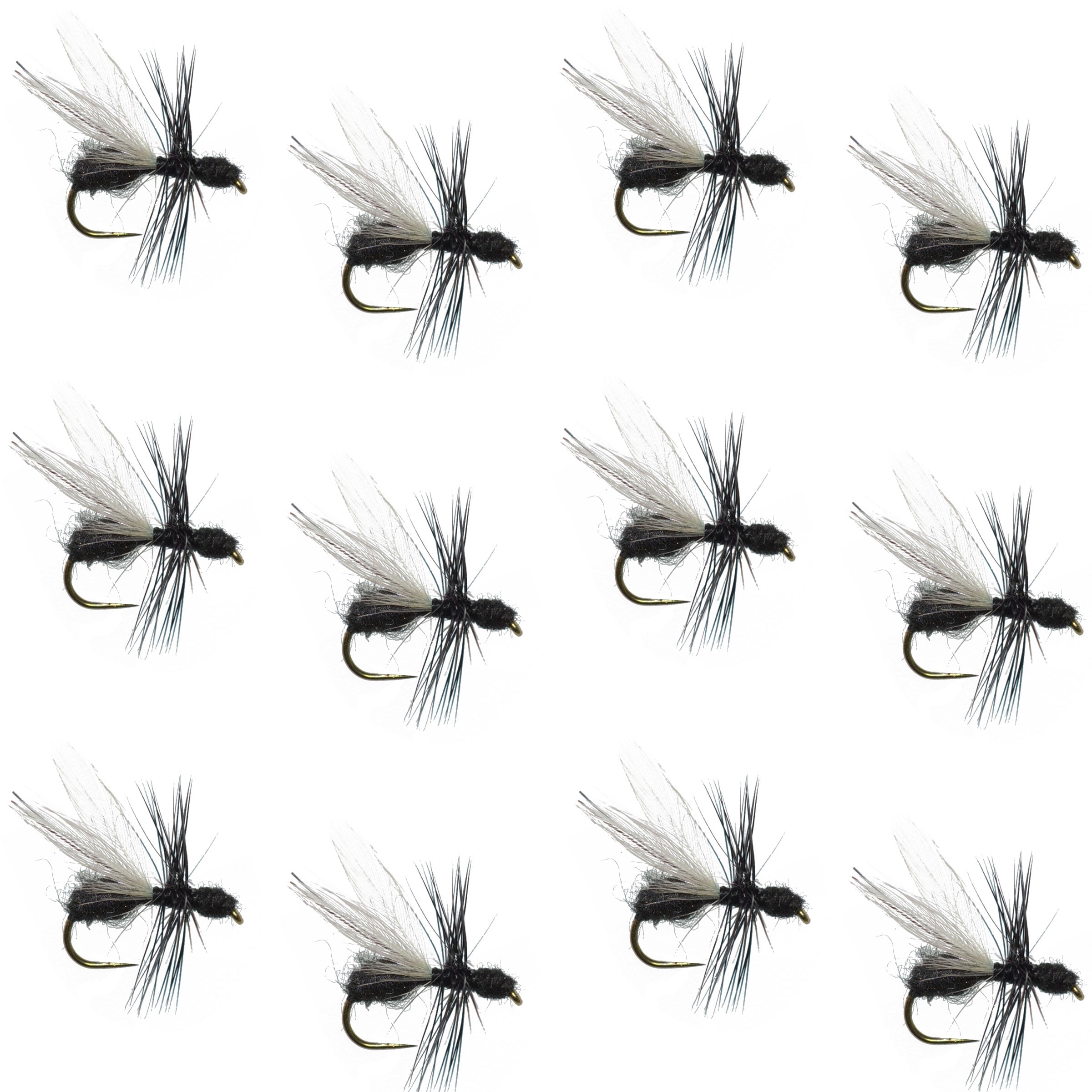 Moscas de pesca con mosca seca para trucha terrestre, hormiga voladora de piel negra sin púas, 1 docena de ganchos para moscas, tamaño 14