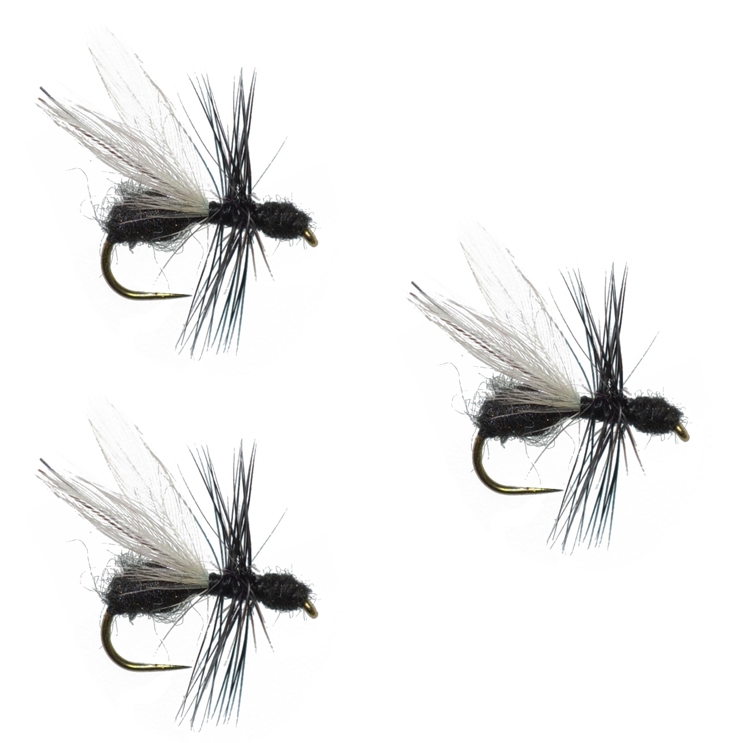 3 Pack Barbless Black Fur Flying Ant Terrestrial Trout Dry Fly Fishing Flies - Hook Size 14