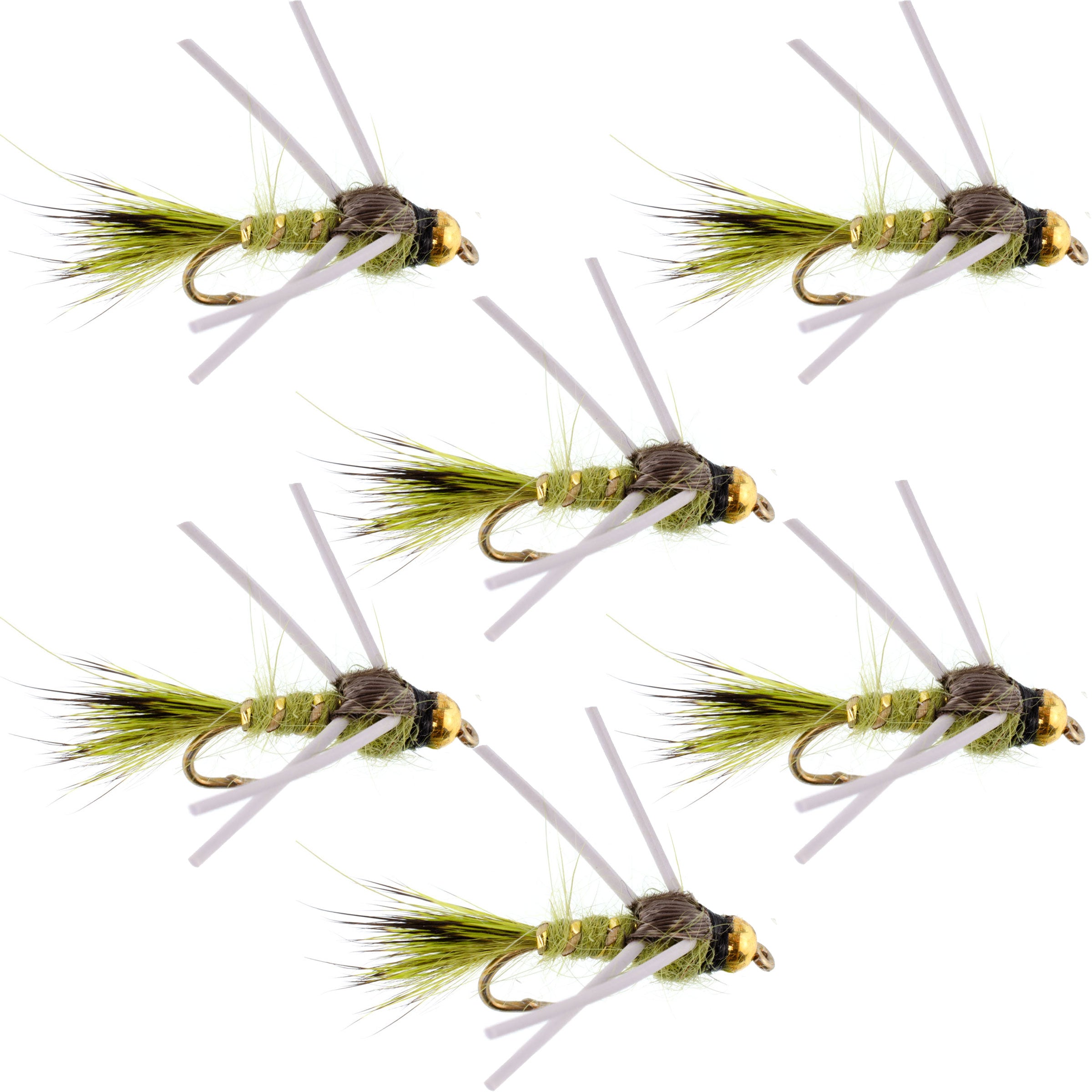 Tungsten Bead Head Rubber Legs Olive Gold-Ribbed Hare's Ear Trout Fly Nymph - 6 Flies Hook Size 12