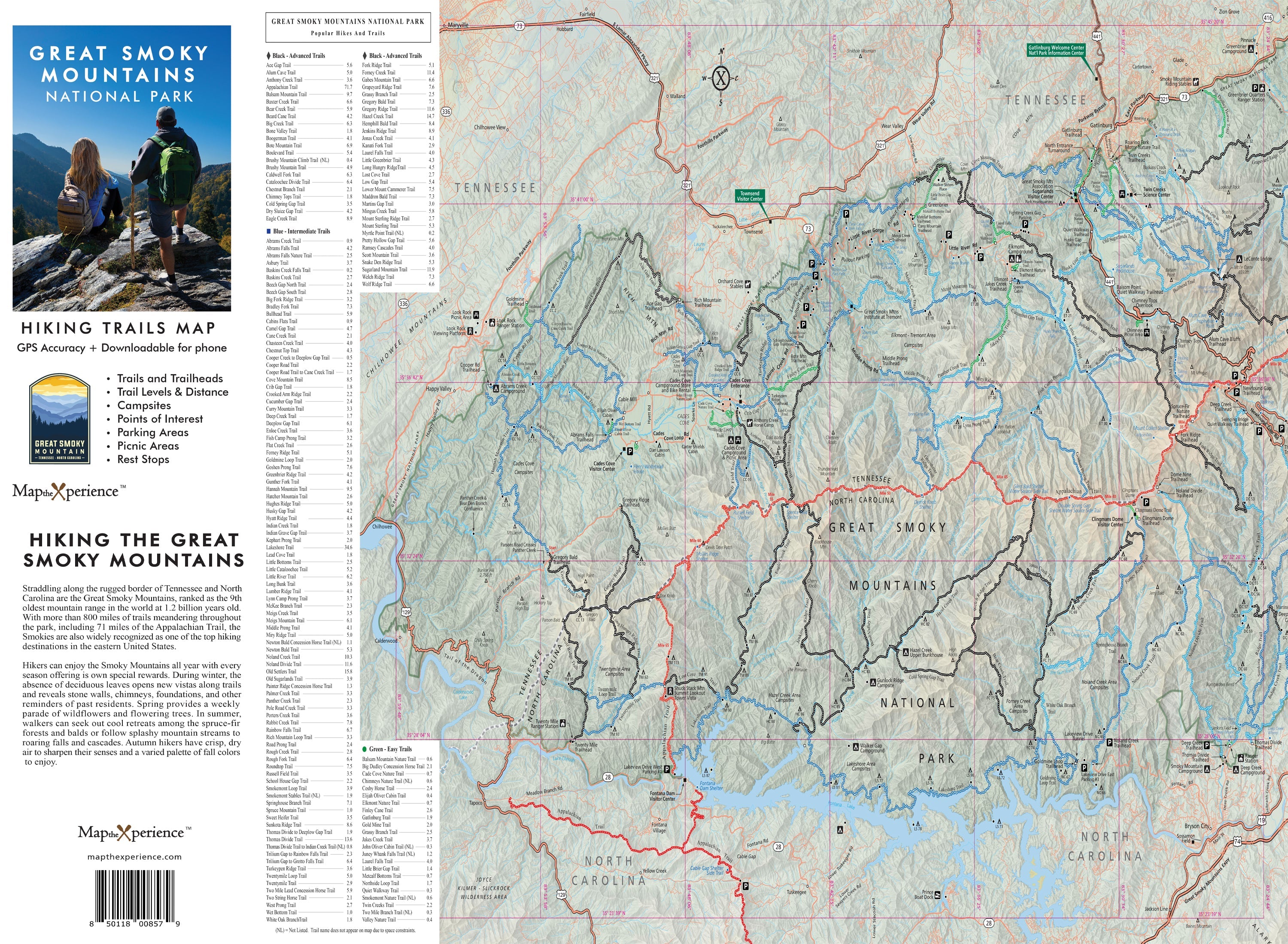 Great Smoky Mountains National Park Hiking Trail Map | Paper + Mobile GPS Guide