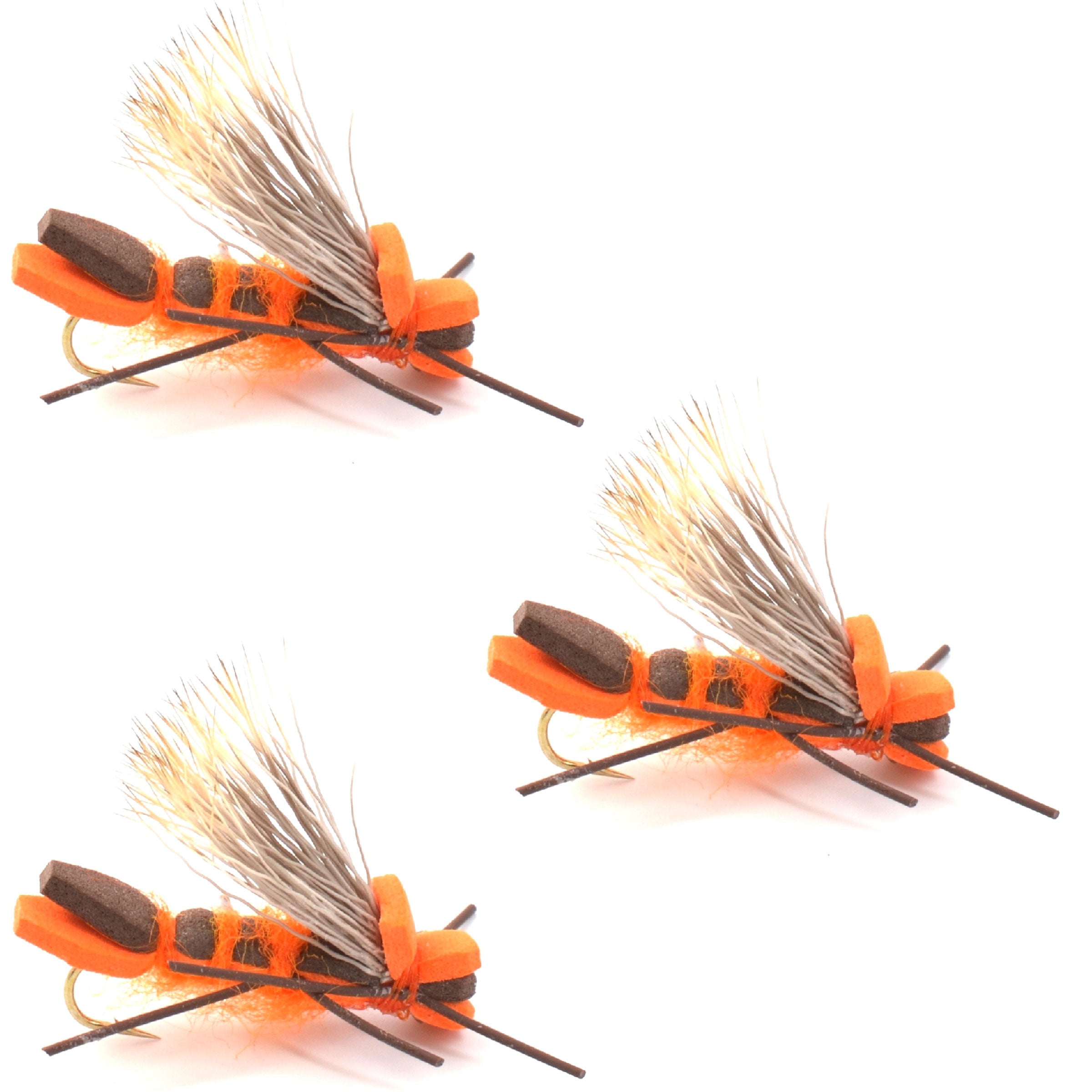 3 Pack Orange Godzilla Hopper - Foam Grasshopper or Adult Salmonfly Fly Pattern - Hook Size 10