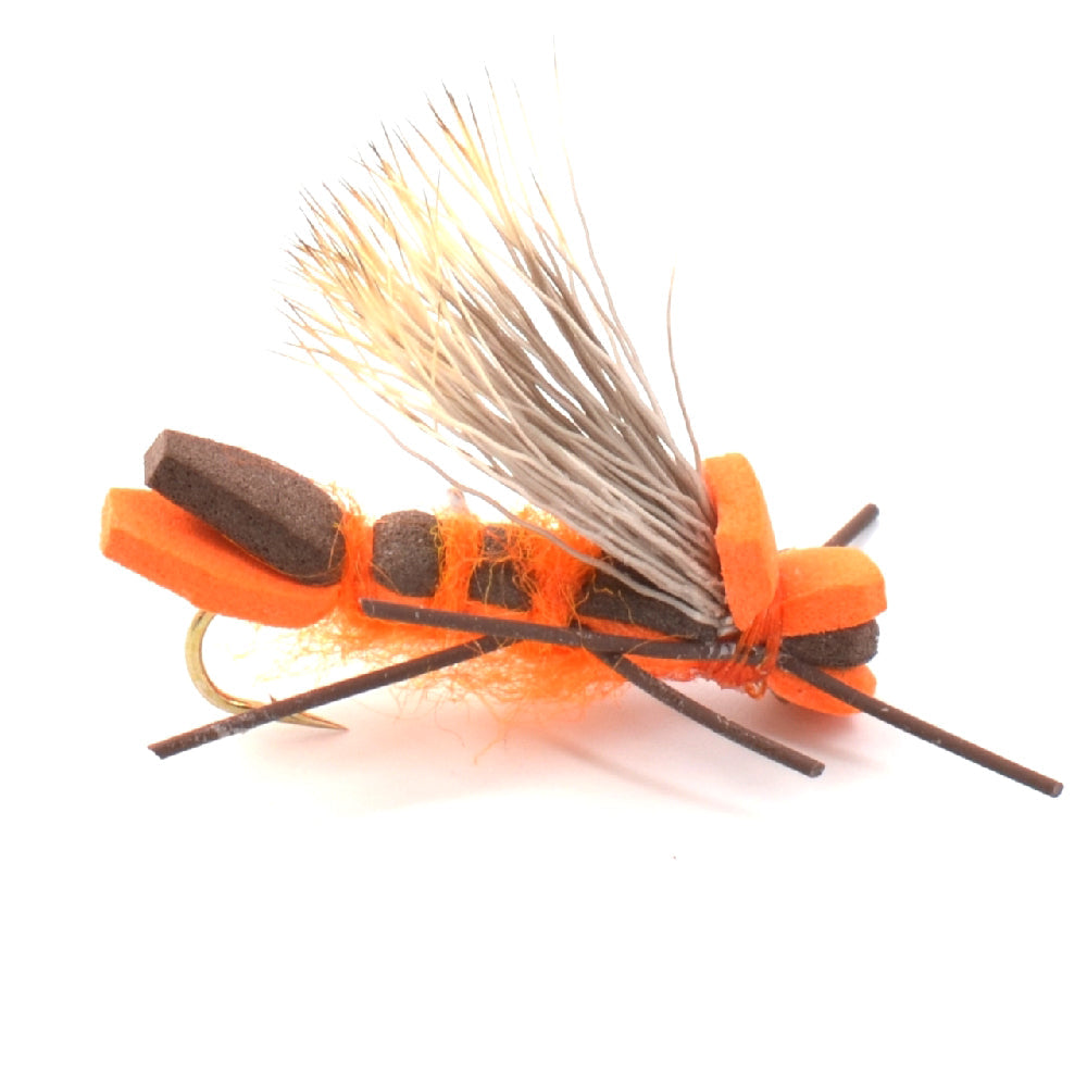 Orange Godzilla Hopper - Foam Grasshopper or Adult Salmonfly Fly Pattern - 6 Flies Hook Size 10