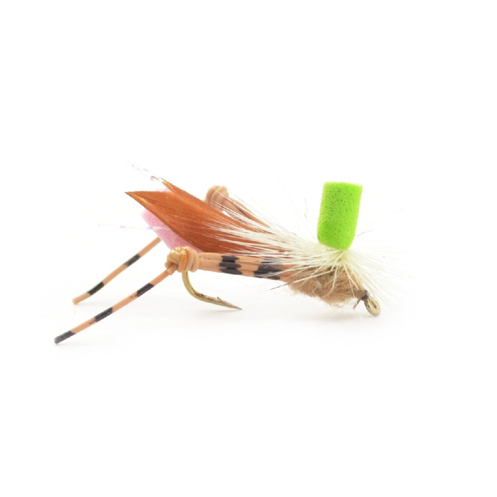 Green Top Hopper Foam Body Grasshopper Fly - 6 Flies Hook Size 10
