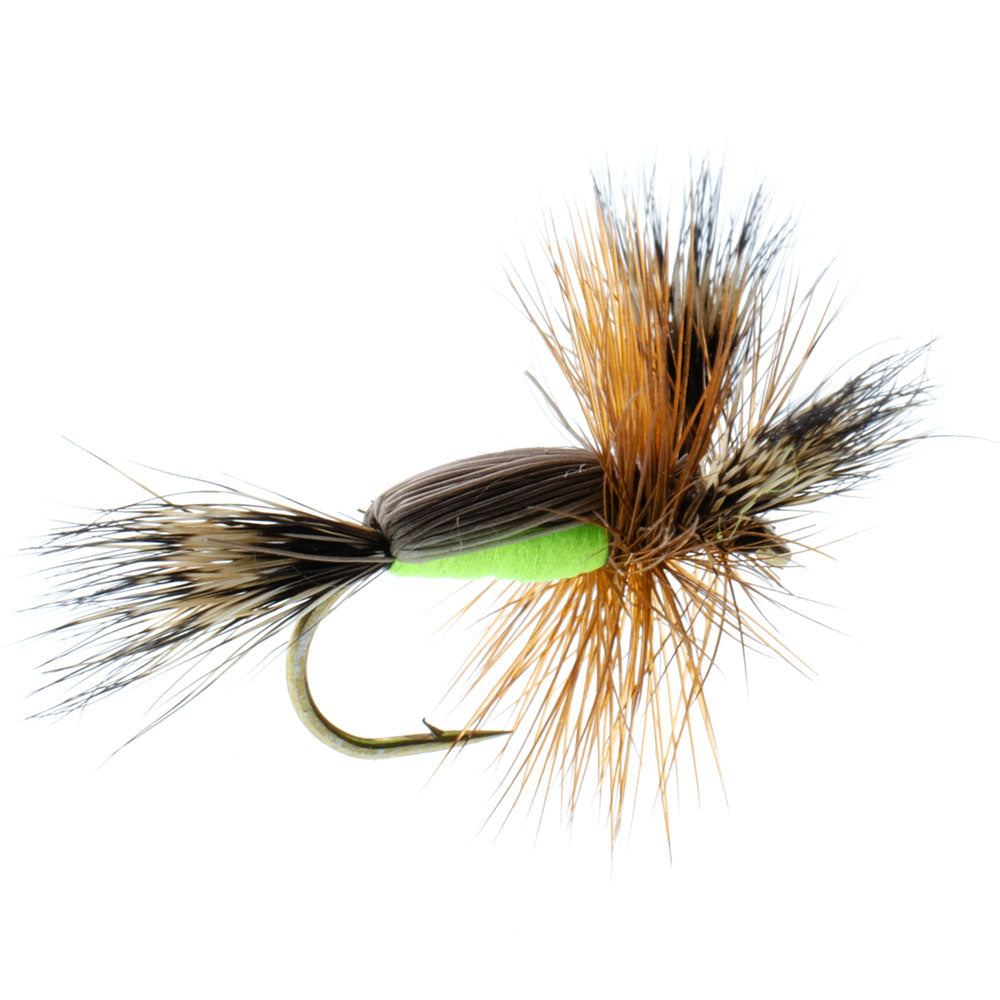 Chartreuse Humpy Classic Hair Wing Dry Fly - 1 docena de anzuelos para moscas, tamaño 10