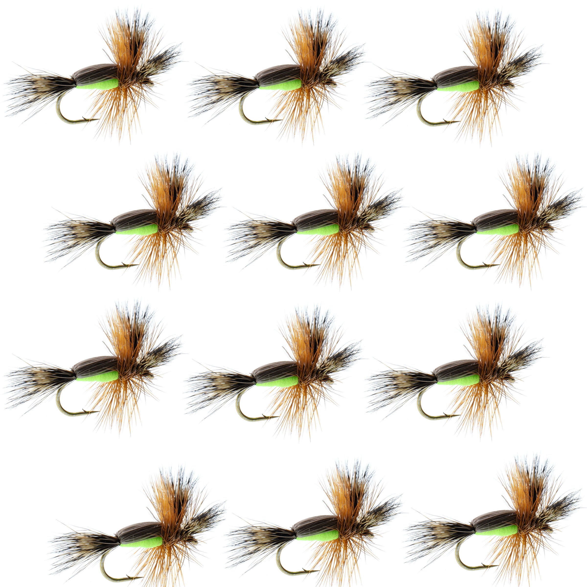 Chartreuse Humpy Classic Hair Wing Dry Fly - 1 docena de anzuelos para moscas, tamaño 10