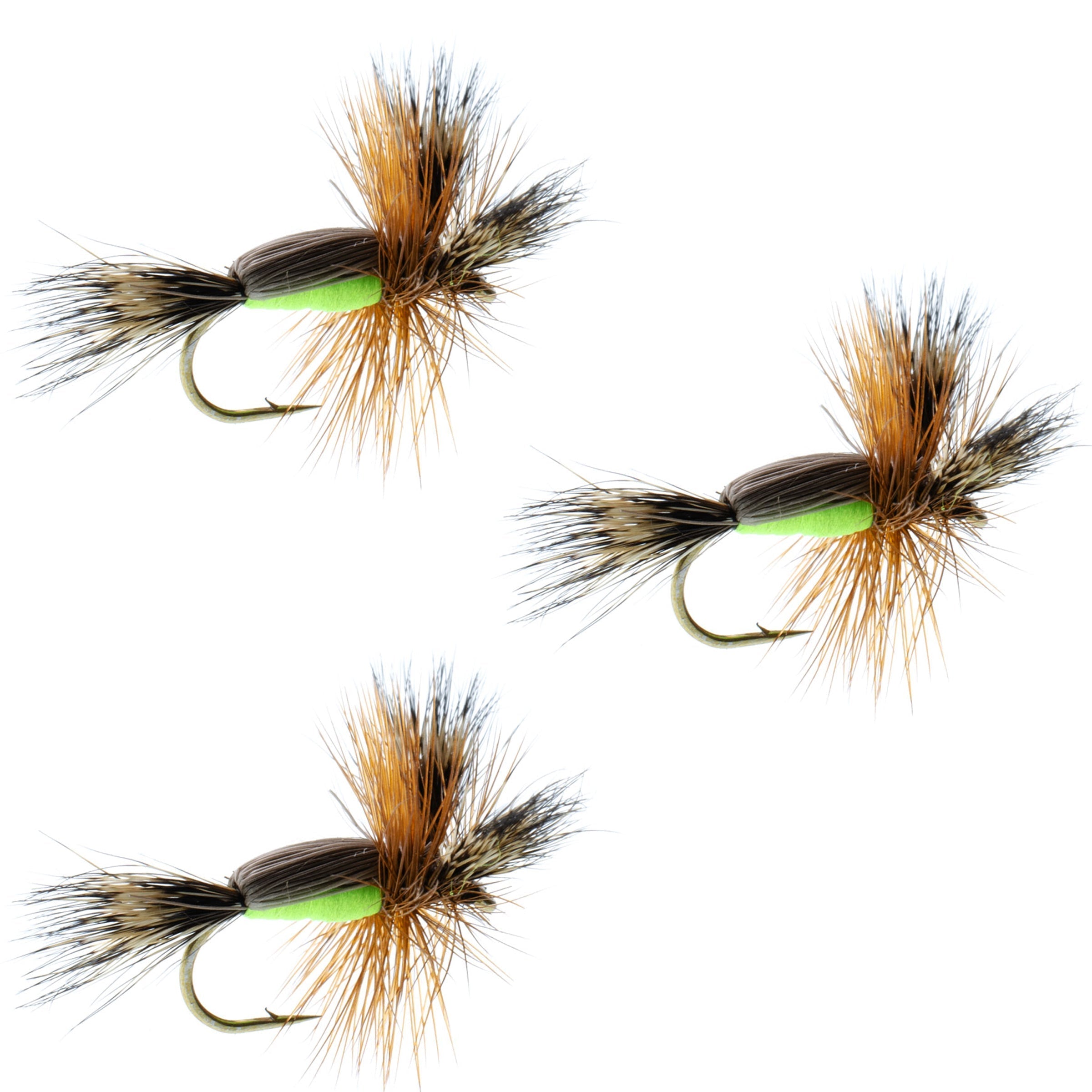 3 Pack Chartreuse Humpy Classic Hair Wing Dry Fly - Hook Size 14