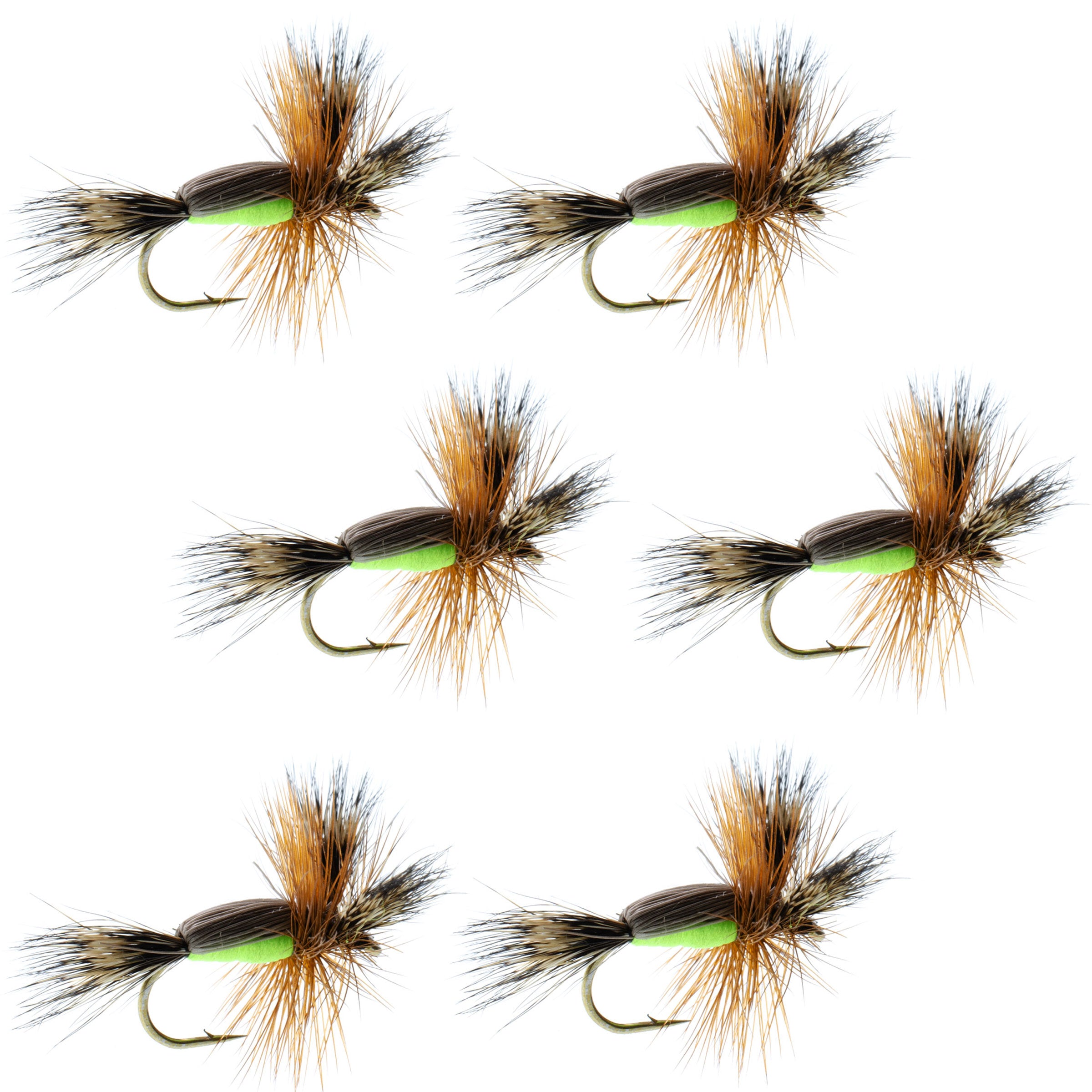 Chartreuse Humpy Classic Hair Wing Dry Fly - Gancho para 6 moscas, tamaño 16