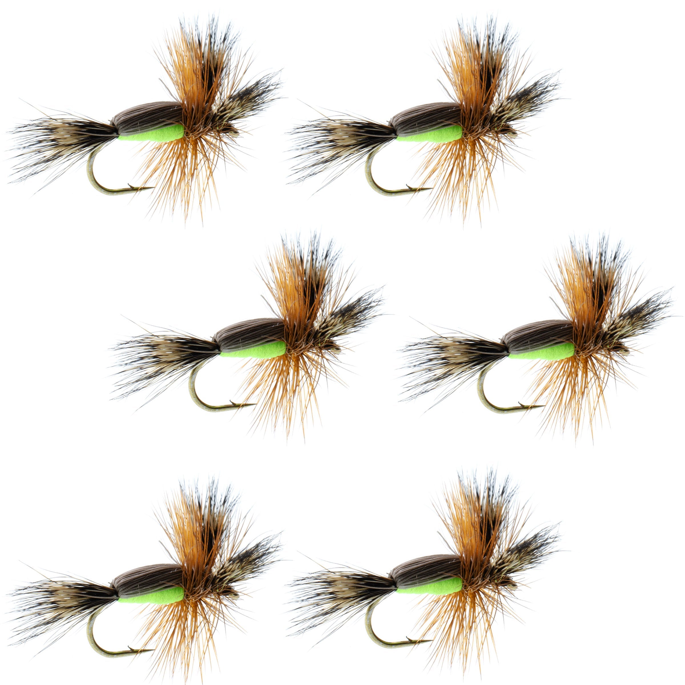 Chartreuse Humpy Classic Hair Wing Dry Fly - Gancho para 6 moscas, tamaño 14